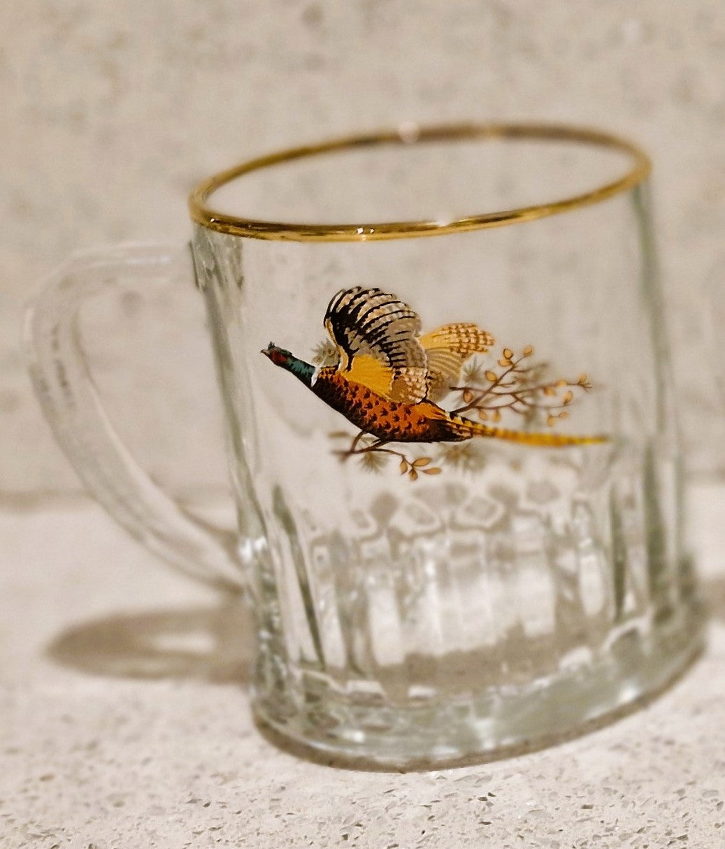 Bierglas mit Fasanen-Design, Fasanen-Pintglas, Fasanen-Krug, Jagd, Britisch, vergoldeter Rand, Geschenk