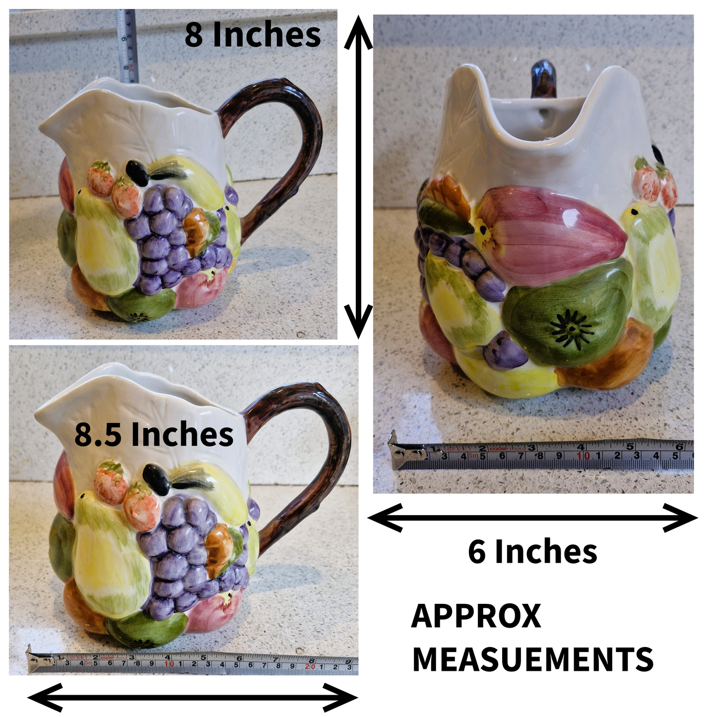 Large Majolica Fruit Pitcher, Large Majolica Fruit Jug, Large Vase, Large Jug, Large Pitcher, Majolica, Portugal, Majolica Fruit Design