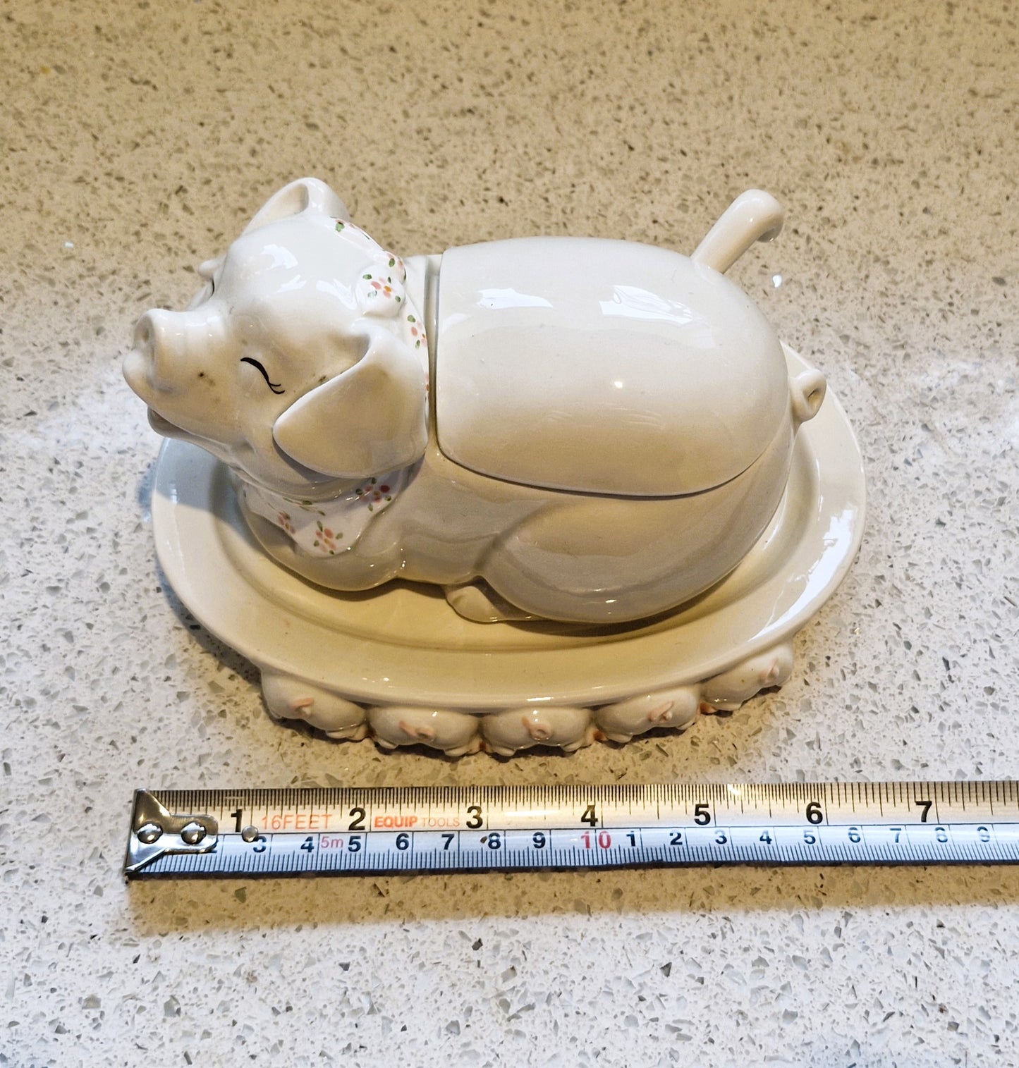 Fitz & Floyd Pig Tureen, Fitz and Floyd Pig Shaped, Gravy Boat, Sauce Tureen, Fitz and Floyd, Lid, Ladle, Immaculate, rare