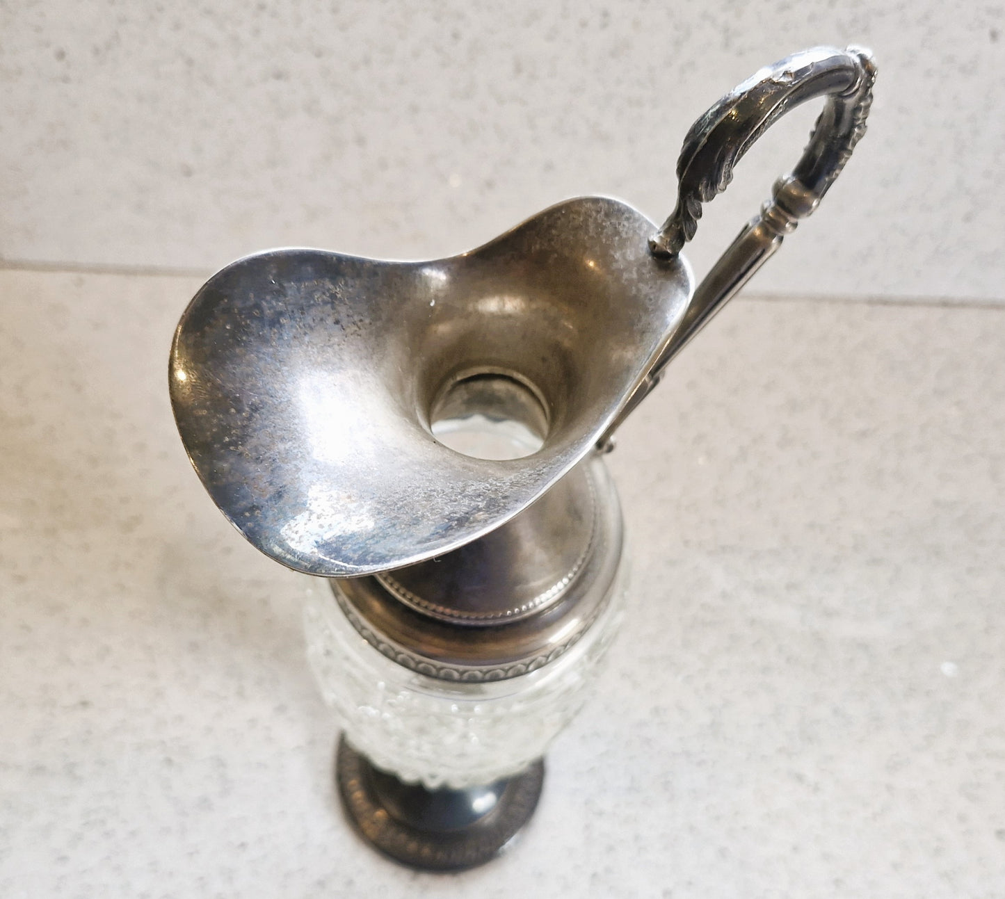 Vintage Italian Crystal Wine Decanter with Silver Plate