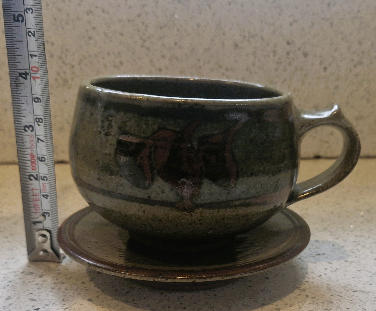 Stoneware Mugs, Stoneware Mug, Brown, Handmade, Natural, with Saucer, Organic