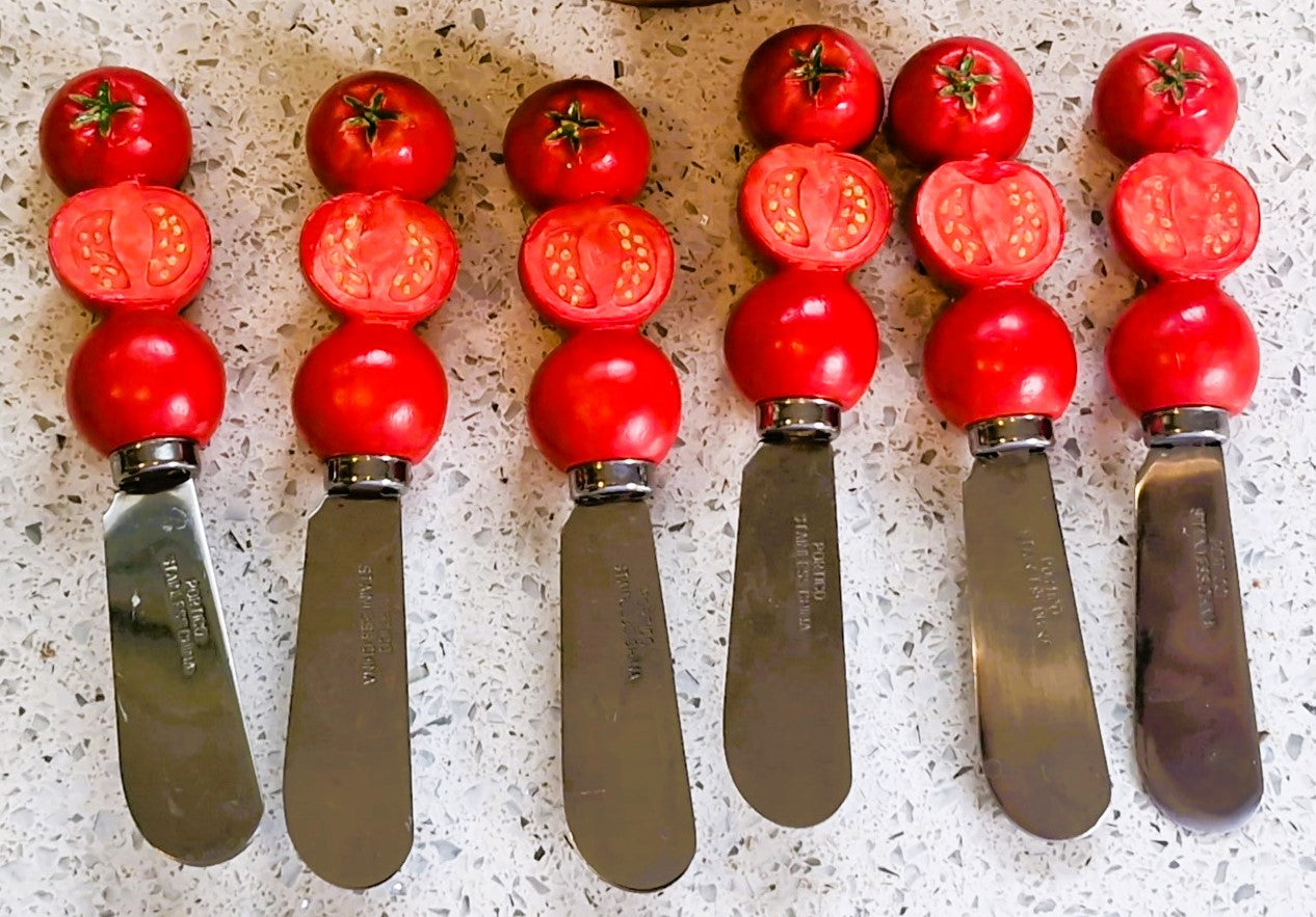 Vintage Tomato Butter Spreaders: Ceramic Handle, Cheese Board Serving