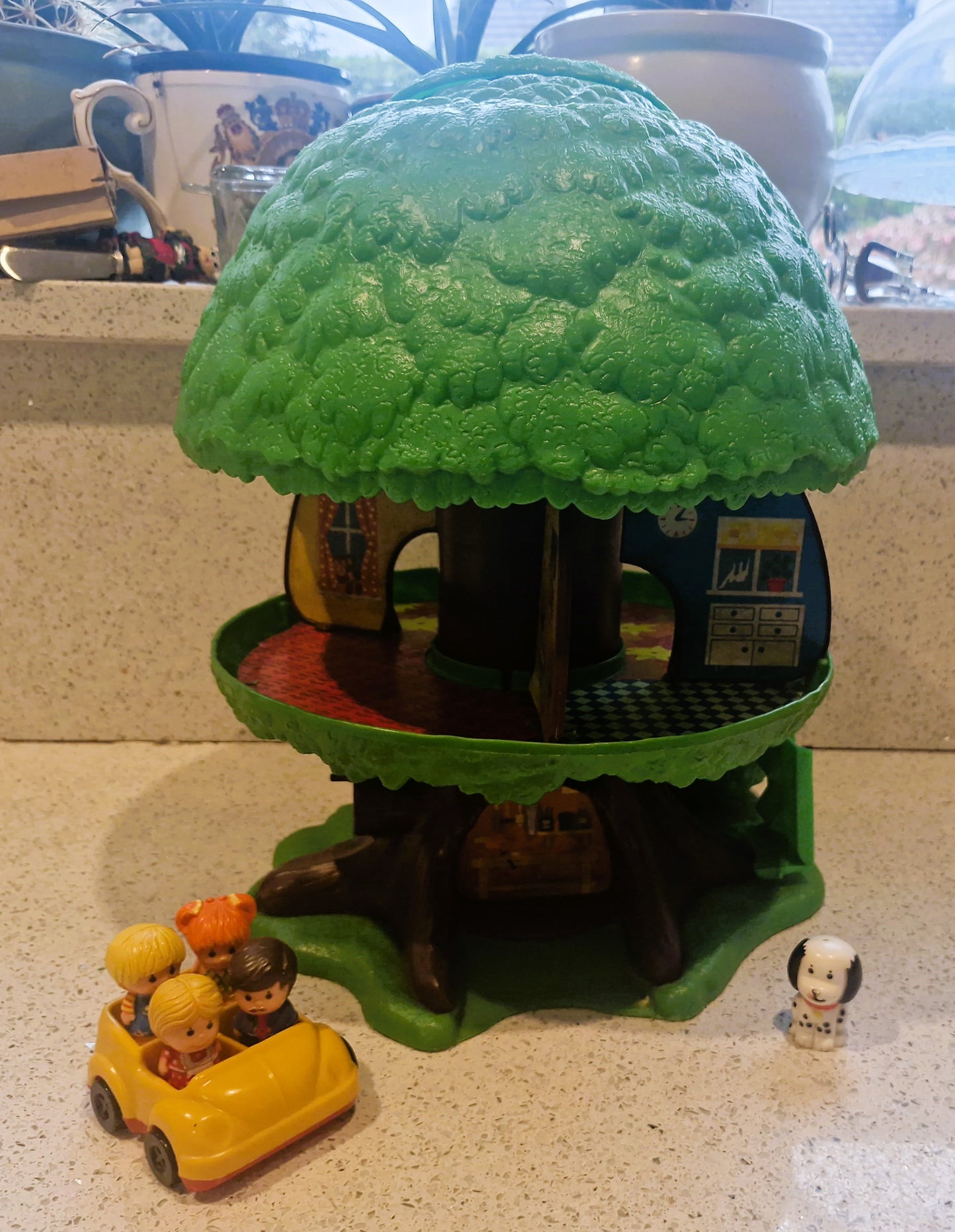 BARBARA - Royal Stuart Bone China Teacup Trio: Yellow Harlequin, Gold Gilt, 1950s + COMPLETE Palitoy Discovery Time Pop Up Tree House, Tree Tots Tree House with ALL Characters (Copy)