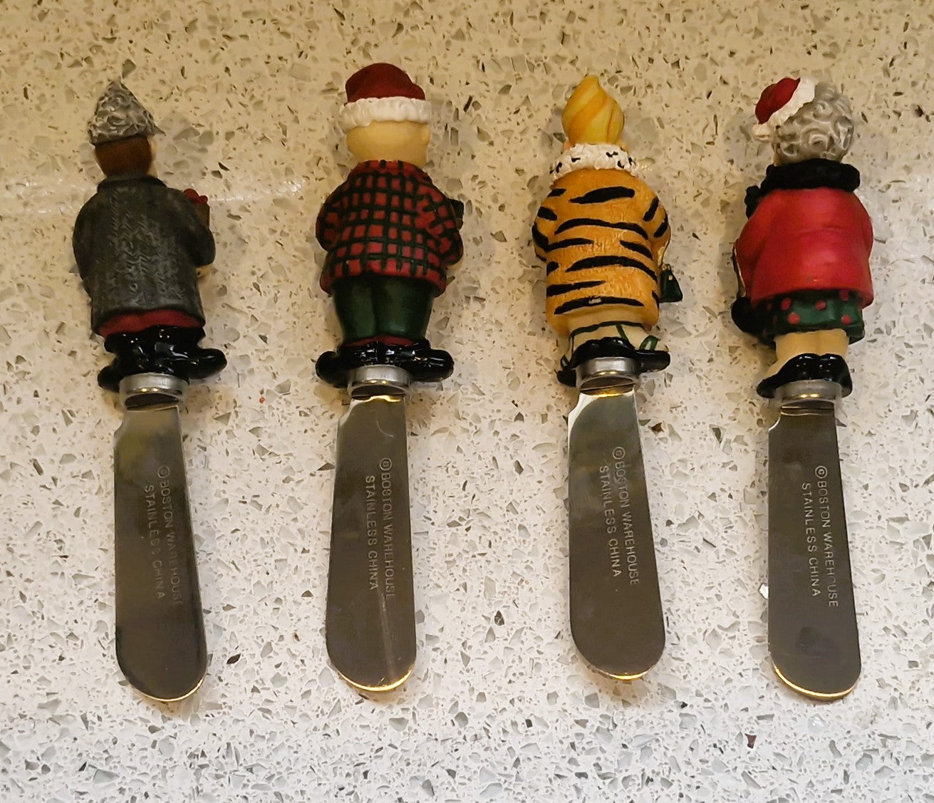 Vintage Christmas Folk Butter spreaders, Boston Warehouse, Xmas, Chrstmas dinner table
