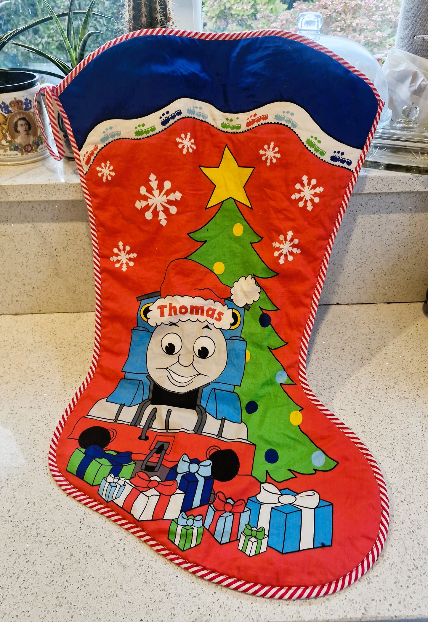 Thomas The Tank Engine Christmas Stocking, Vintage, Handmade Christmas Stocking, Christmas, Xmas, Stocking, Kitsch, Quirky, Santa, Father Christmas