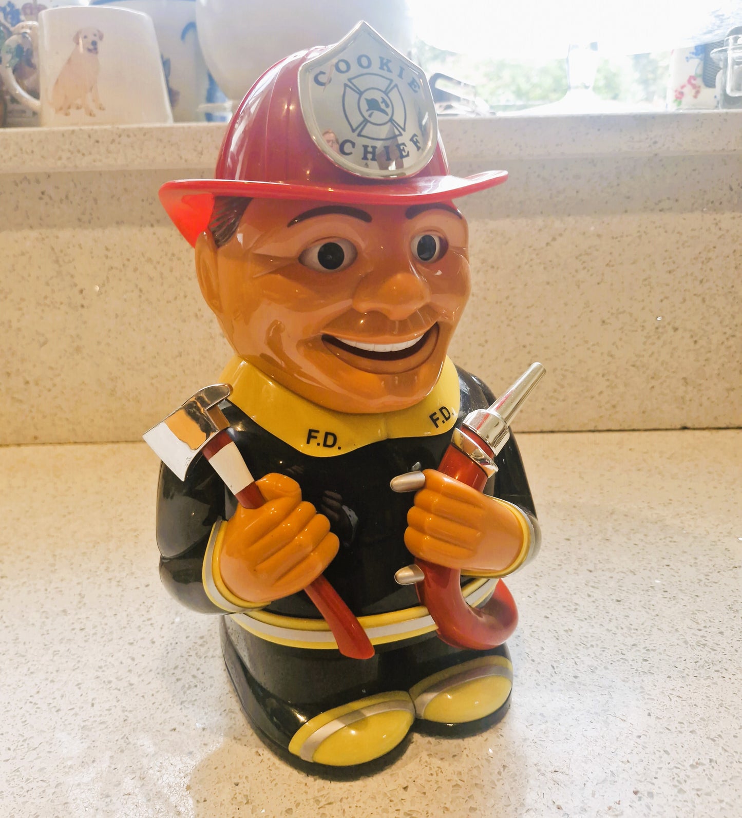 Vintage Animated Talking Fireman Cookie Jar - Fun da Mentals, 2002, Talking Cookie Jar, Gift for fireman