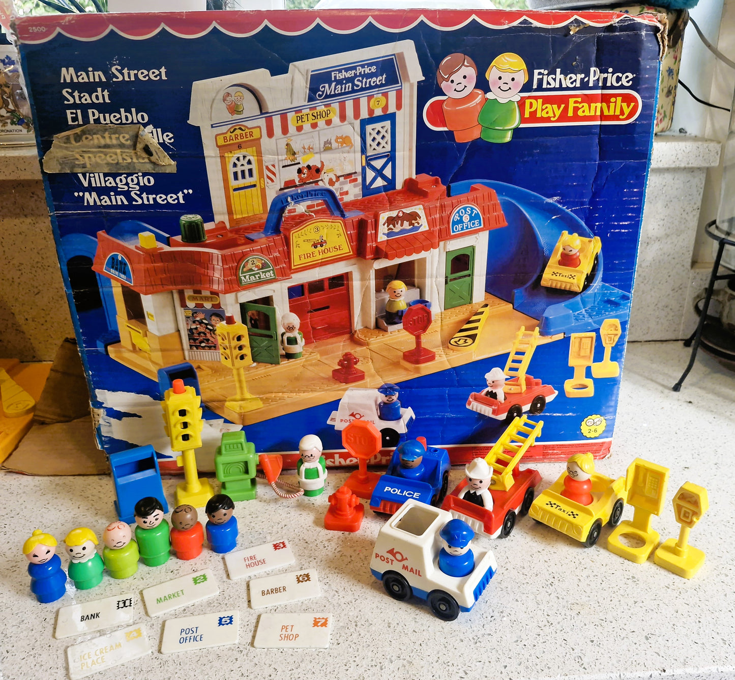 Vintage Fisher Price Main Street Set: Little People Town w/ Vehicles & Figures - BOXED
