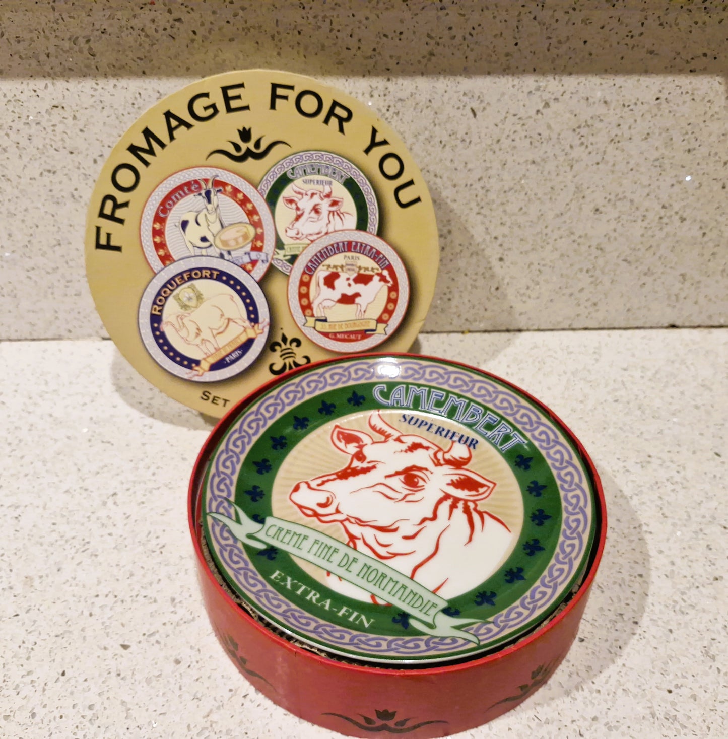 Vintage Cheese Plates, Camembert, comte, Roquefort, Fromage for you, Boxed set