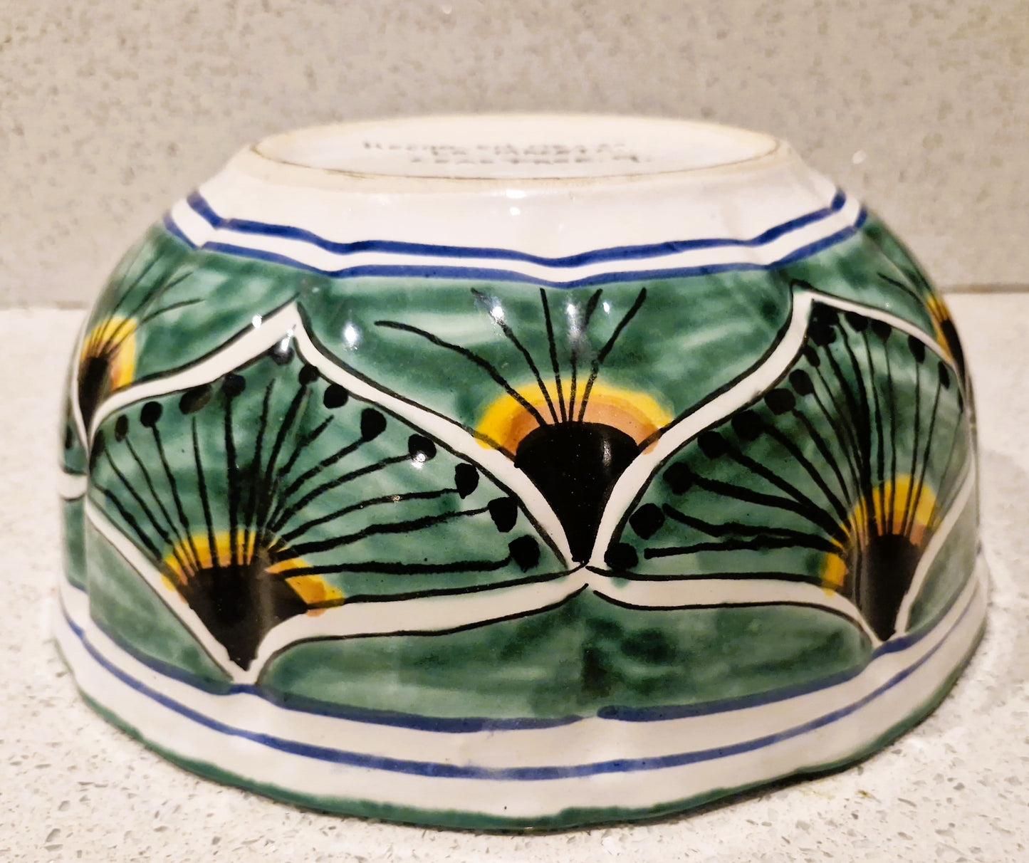 Vintage Mexican Talavera Serving Bowl: Large Peacock Design Bowl, Grren, Lead Free