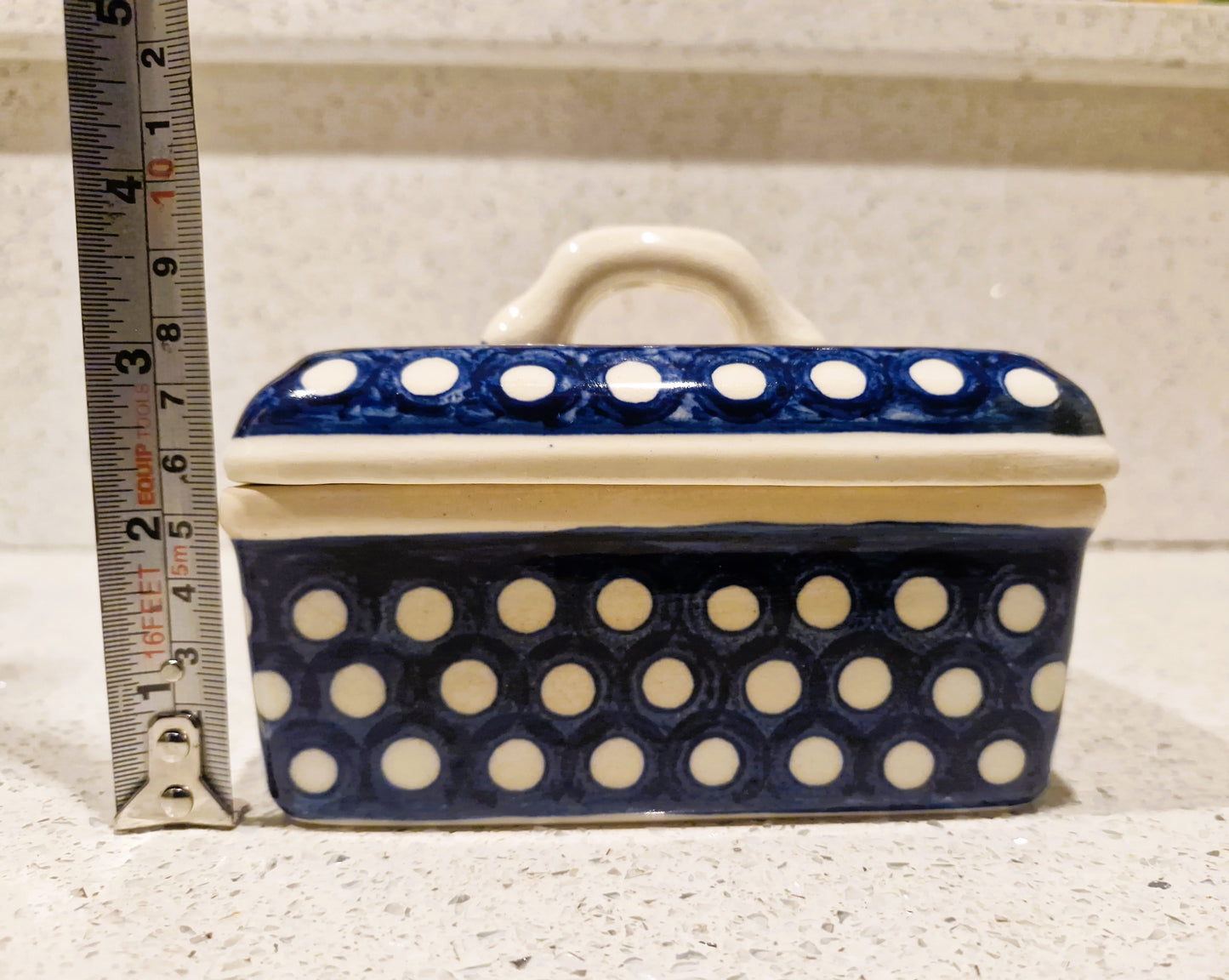 Vintage, Blue Spotted Butter Dish, Original Bunzlau Polish pottery, Bunzlau, Polish Pottery