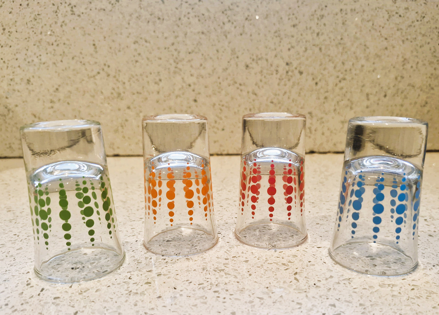 Vintage French Shot Glasses, Bright, Retro, Set of 4