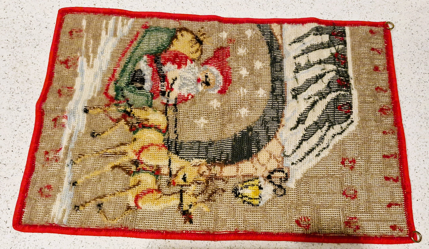 Vintage Handmade Embroidered Advent calender, Large, Unique. Hand Embriodered, Santa