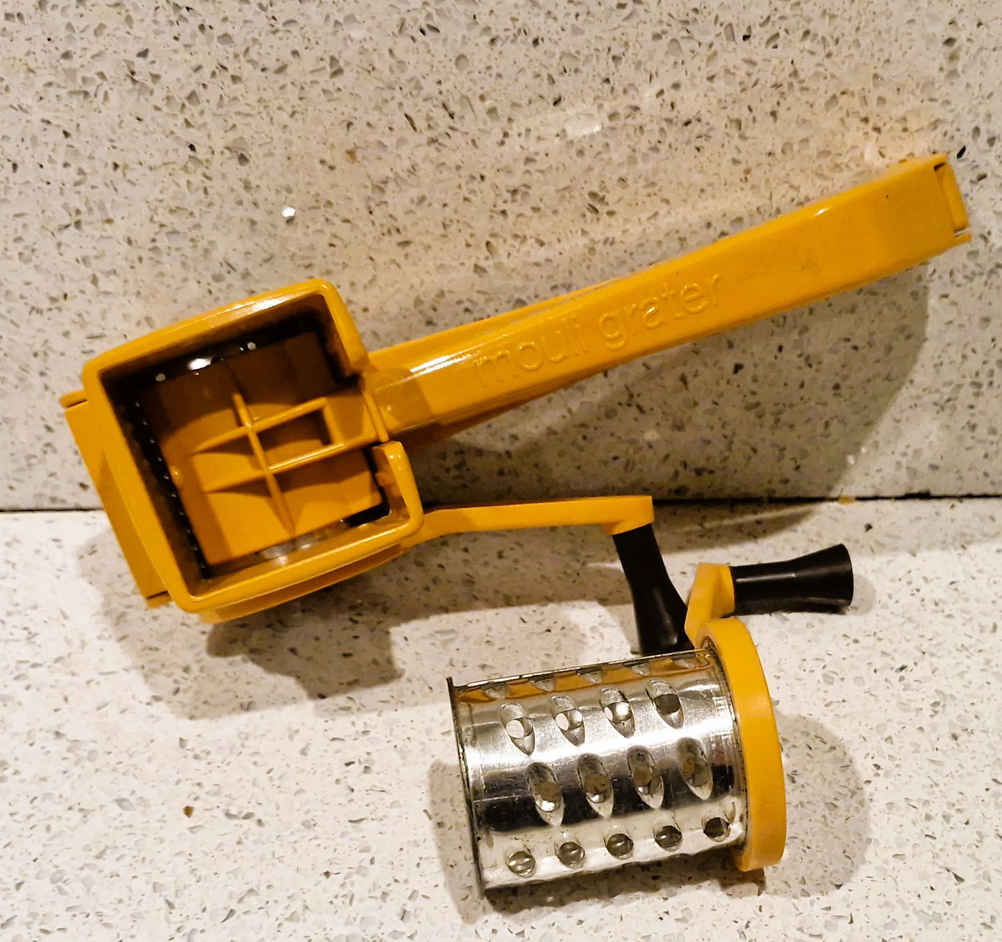 Vintage Orange Moulinex Mouli grater cheese grater, Made in France, Left and Right handed