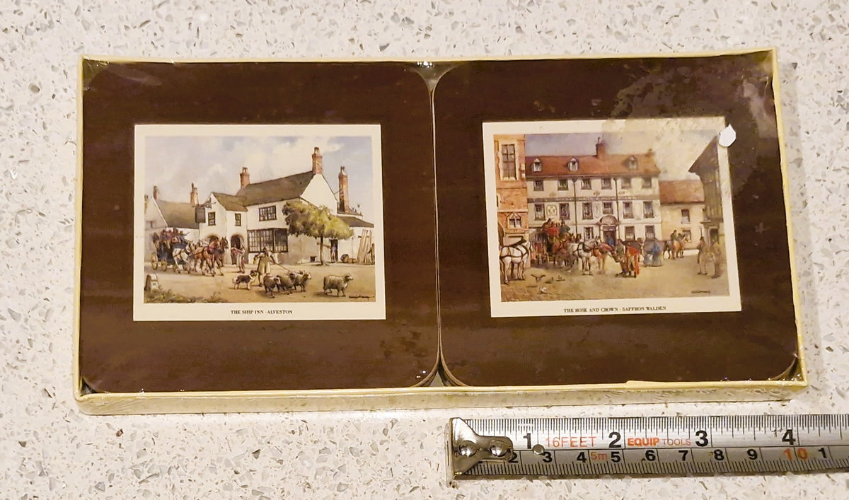 Cloverleaf Coasters, C24 Old Coaching Inns Boxed Set 6 Traditional Coasters, Historical Pubs E A Marsh England