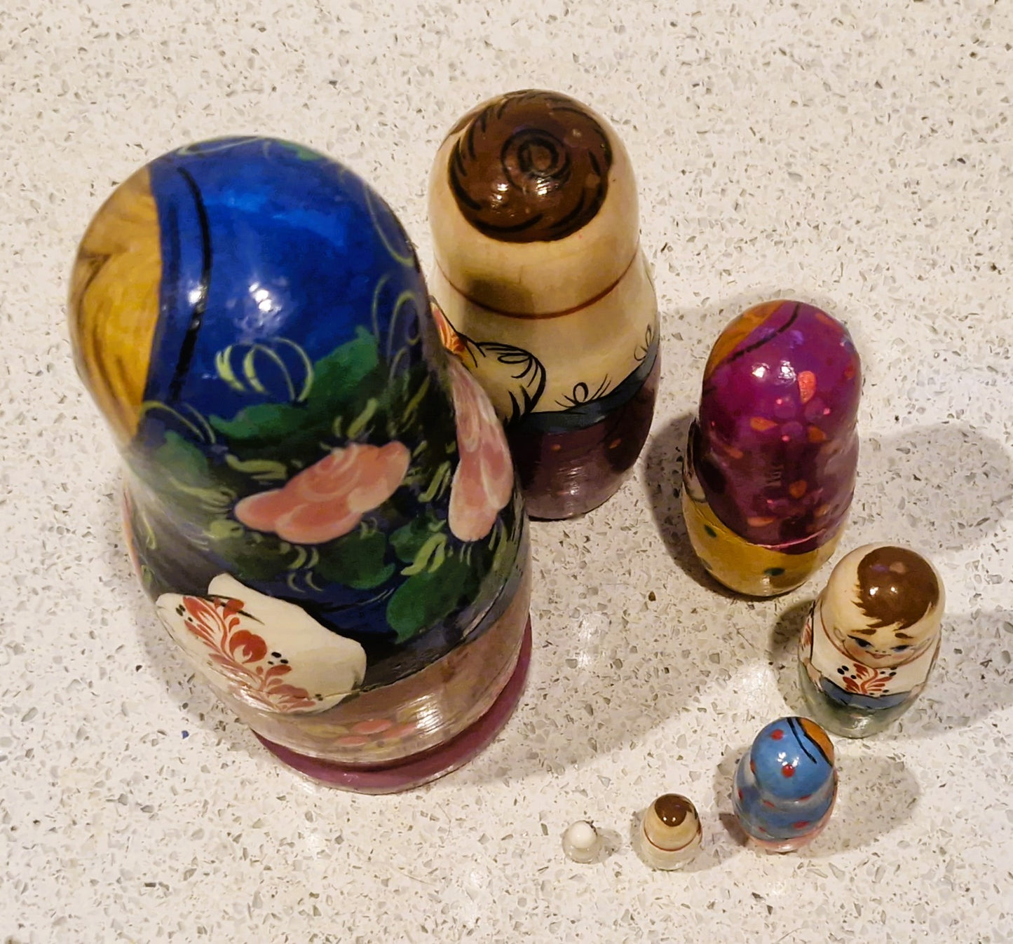 Vintage, Russian Dolls Set, Nesting Dolls set, Stacking Hand crafted Wooden, Set of 7, Hand Painted, Kitsch, Quirky