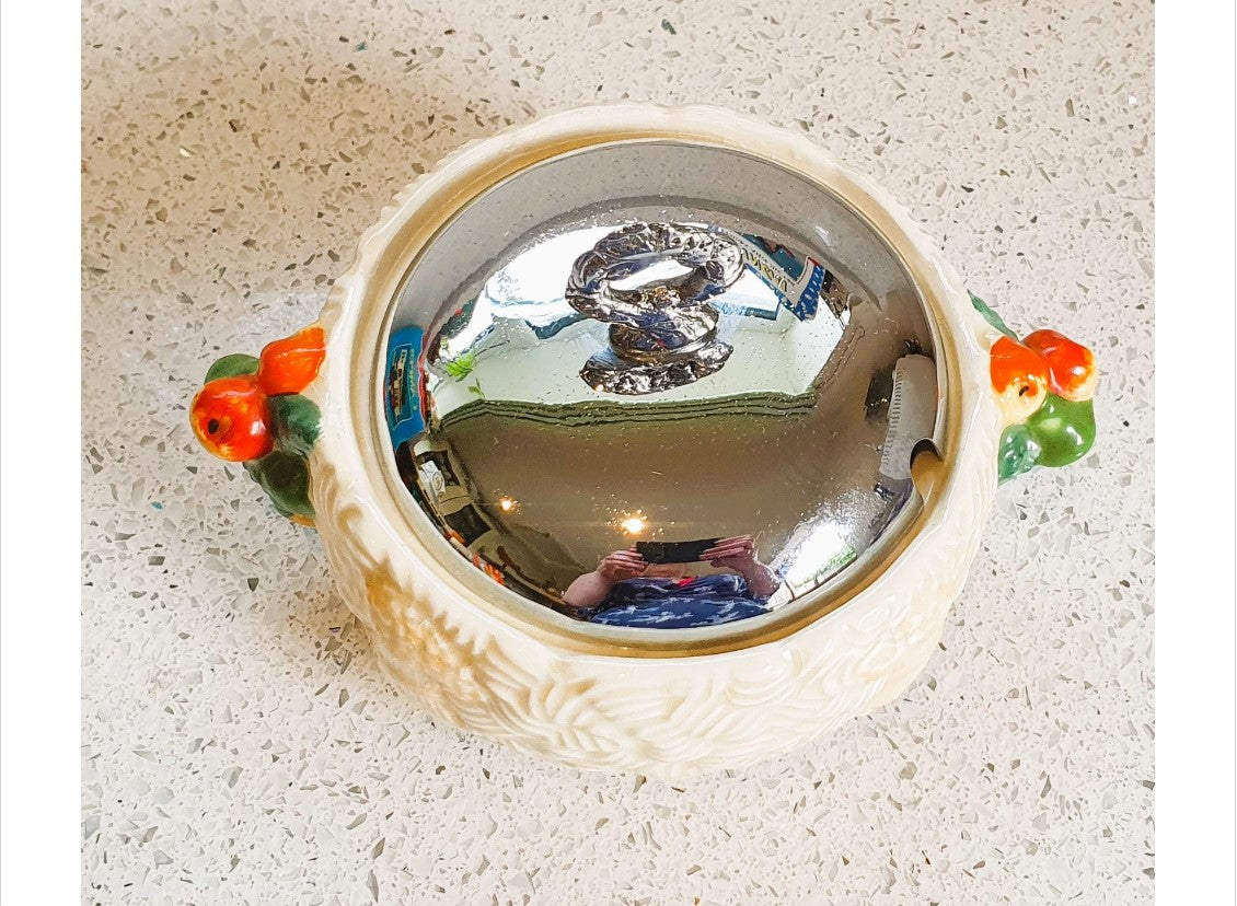 1930s, Original, Clarice Cliff, Celtic Harvest, preserve pot, Sugar Bowl, circa 1936 relief moulded with corn, Very Good Condition, Signed