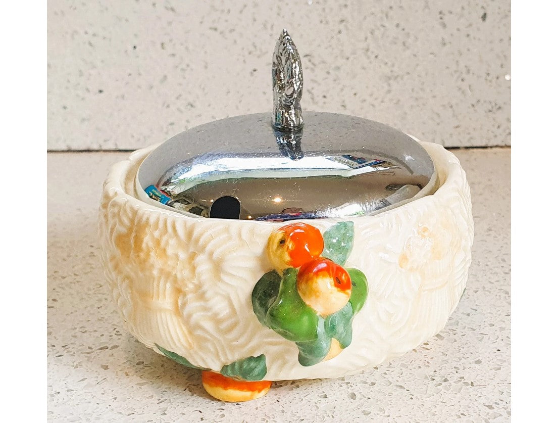 1930s, Original, Clarice Cliff, Celtic Harvest, preserve pot, Sugar Bowl, circa 1936 relief moulded with corn, Very Good Condition, Signed