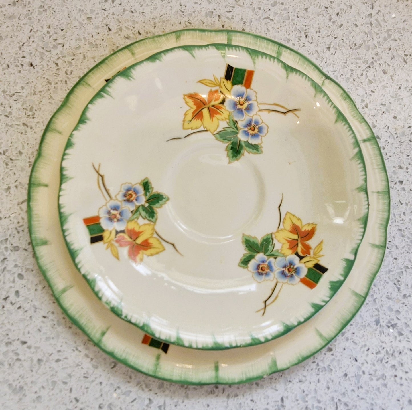 Art Deco Hand Painted Tea Cup trio, Art Deco Hand Painted Tea Cup, Alfred Clough Tea Cup, Clough, St Louis Works, Tea Cup, Made in England