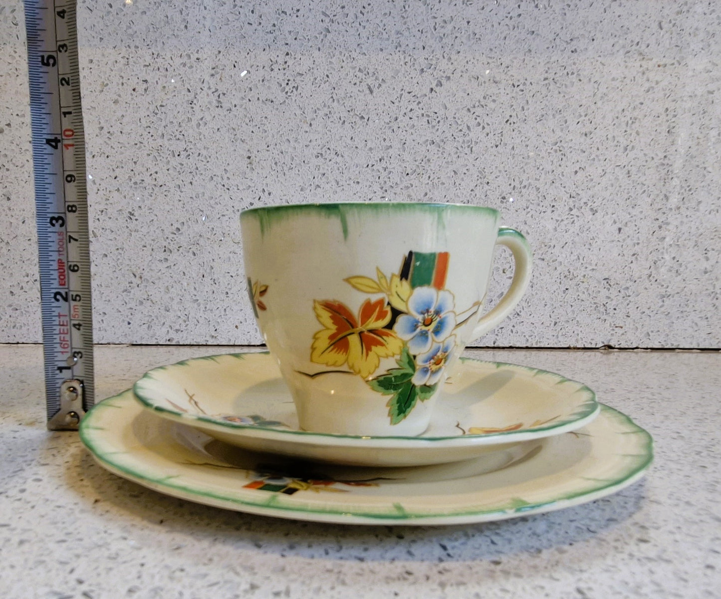 Art Deco Hand Painted Tea Cup trio, Art Deco Hand Painted Tea Cup, Alfred Clough Tea Cup, Clough, St Louis Works, Tea Cup, Made in England