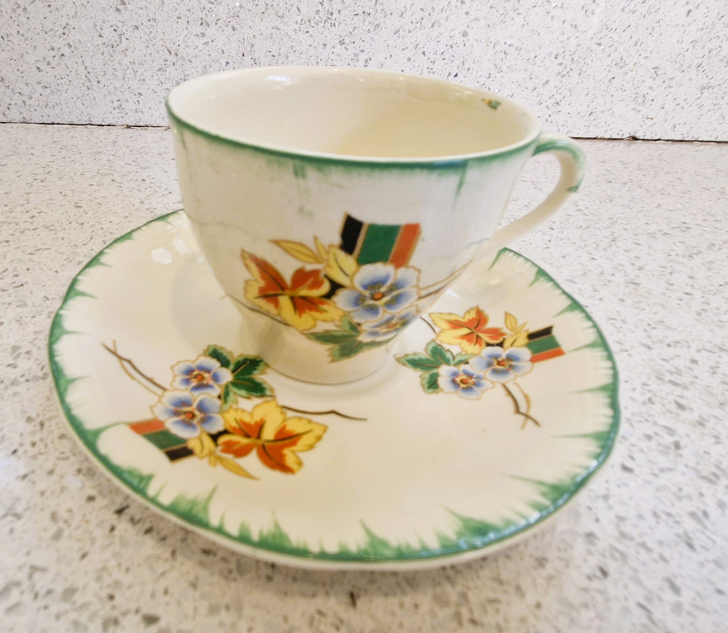Art Deco Hand Painted Tea Cup trio, Art Deco Hand Painted Tea Cup, Alfred Clough Tea Cup, Clough, St Louis Works, Tea Cup, Made in England
