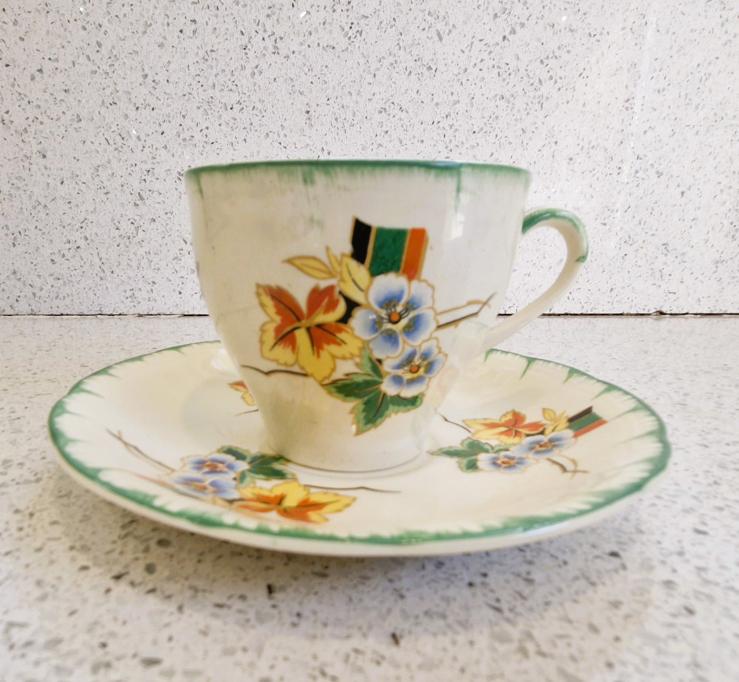Art Deco Hand Painted Tea Cup trio, Art Deco Hand Painted Tea Cup, Alfred Clough Tea Cup, Clough, St Louis Works, Tea Cup, Made in England