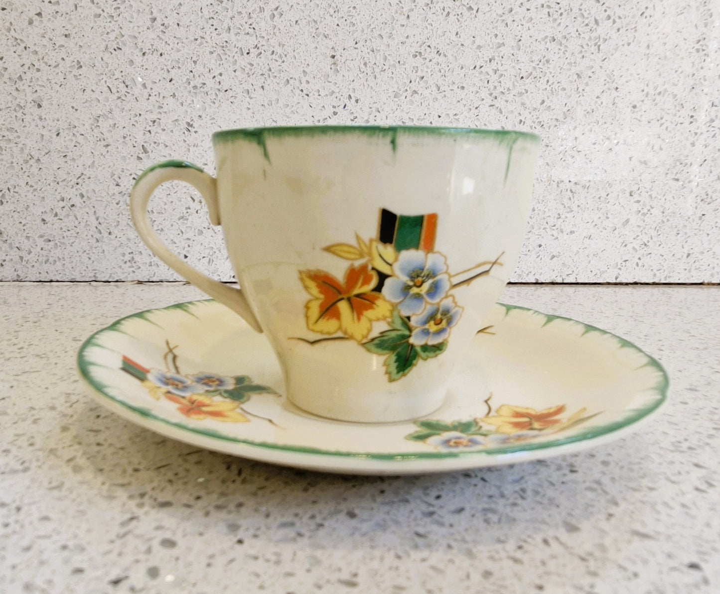 Art Deco Hand Painted Tea Cup trio, Art Deco Hand Painted Tea Cup, Alfred Clough Tea Cup, Clough, St Louis Works, Tea Cup, Made in England