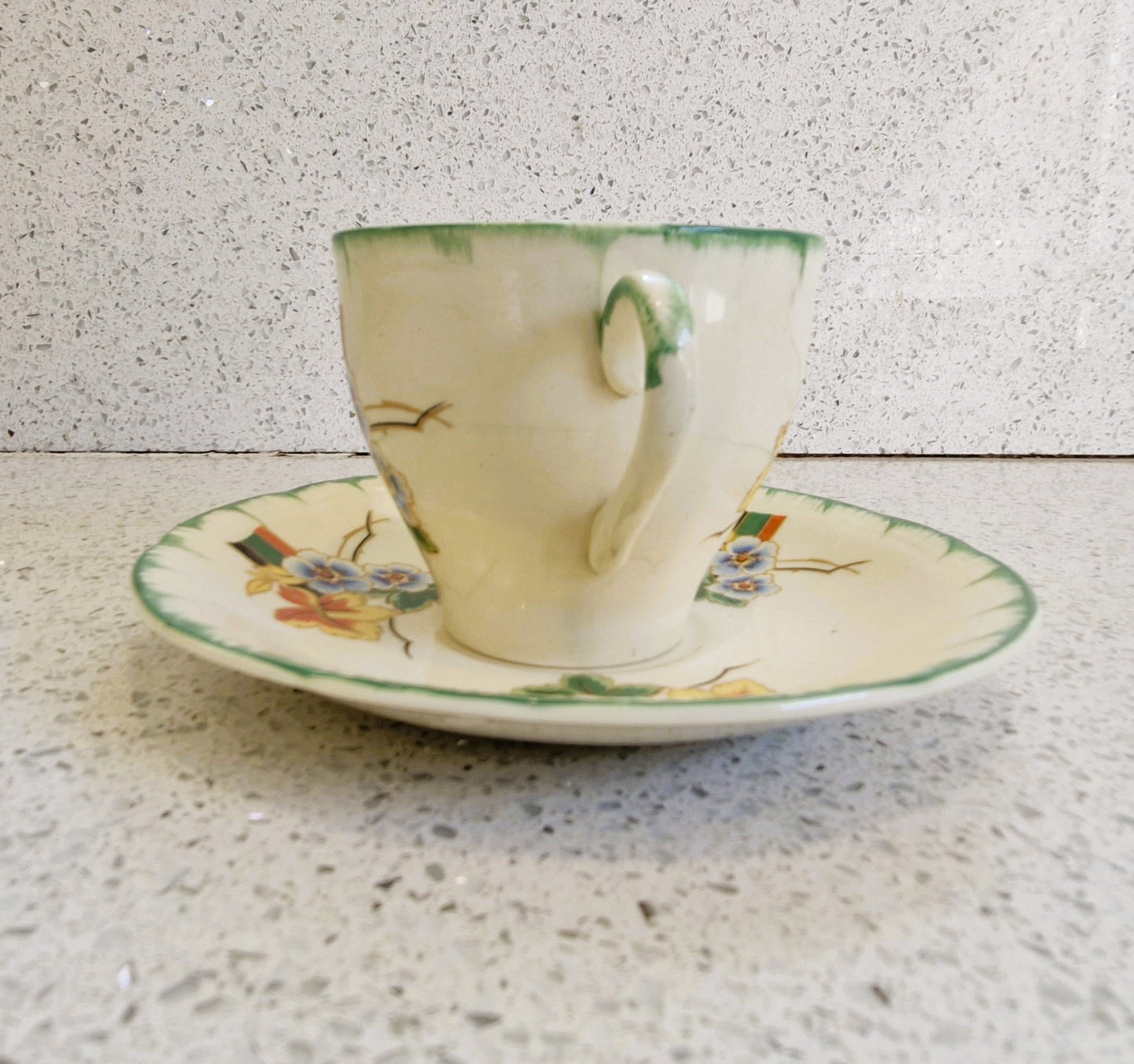 Art Deco Hand Painted Tea Cup trio, Art Deco Hand Painted Tea Cup, Alfred Clough Tea Cup, Clough, St Louis Works, Tea Cup, Made in England