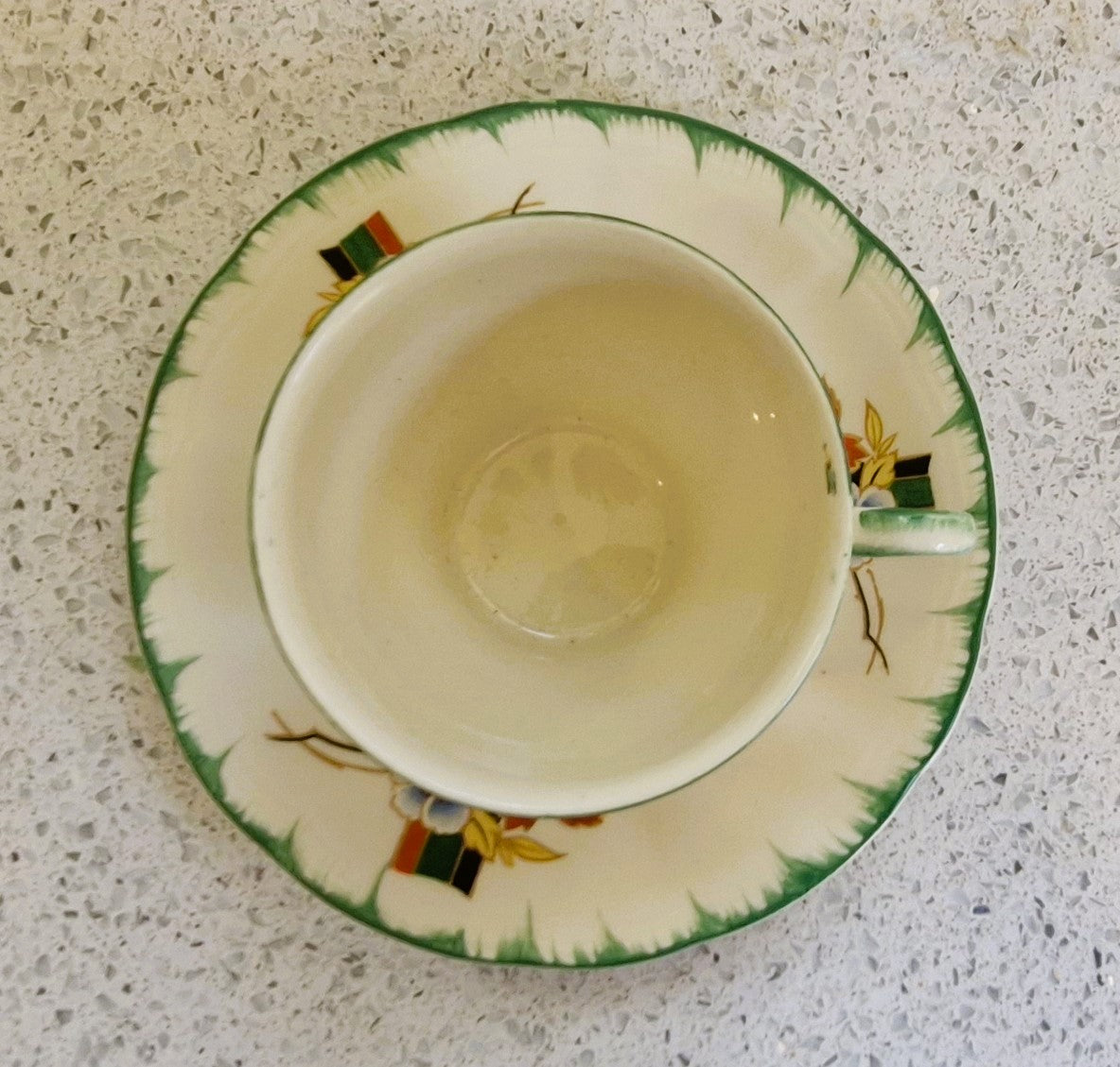 Art Deco Hand Painted Tea Cup trio, Art Deco Hand Painted Tea Cup, Alfred Clough Tea Cup, Clough, St Louis Works, Tea Cup, Made in England