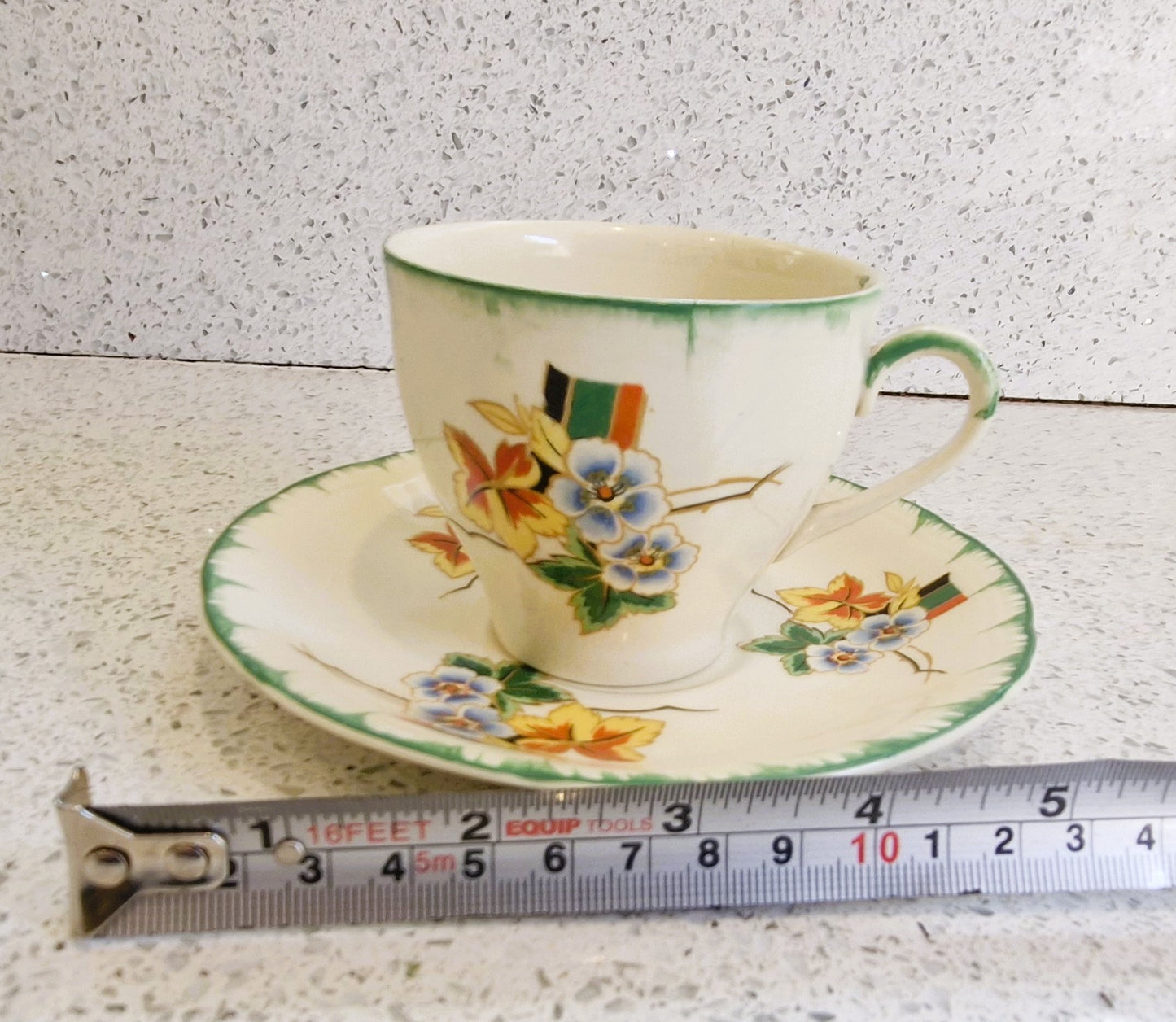 Art Deco Hand Painted Tea Cup trio, Art Deco Hand Painted Tea Cup, Alfred Clough Tea Cup, Clough, St Louis Works, Tea Cup, Made in England