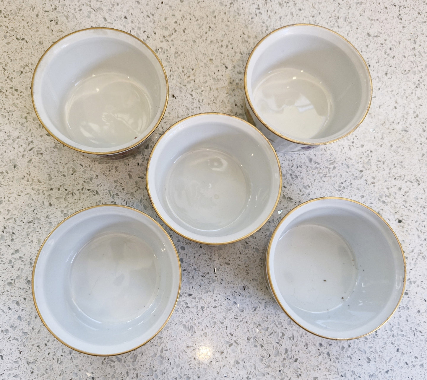 Royal Worcester Ramekins, Evesham, Gold, Berries, Olives, Gilt edged, Oven to table, Set of 5
