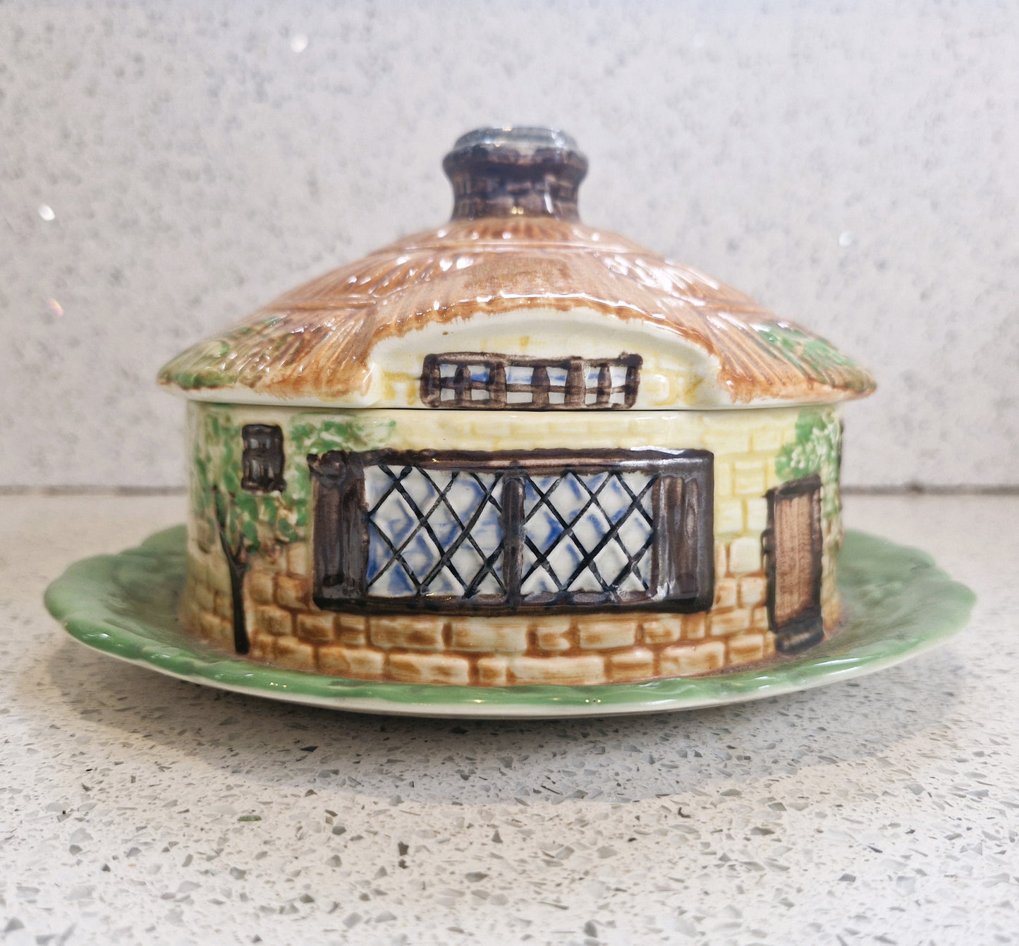 Round Cottage Shaped Cheese Dish, Cottage Ware Butter Dish, Vintage Cheese Dish, Hand painted