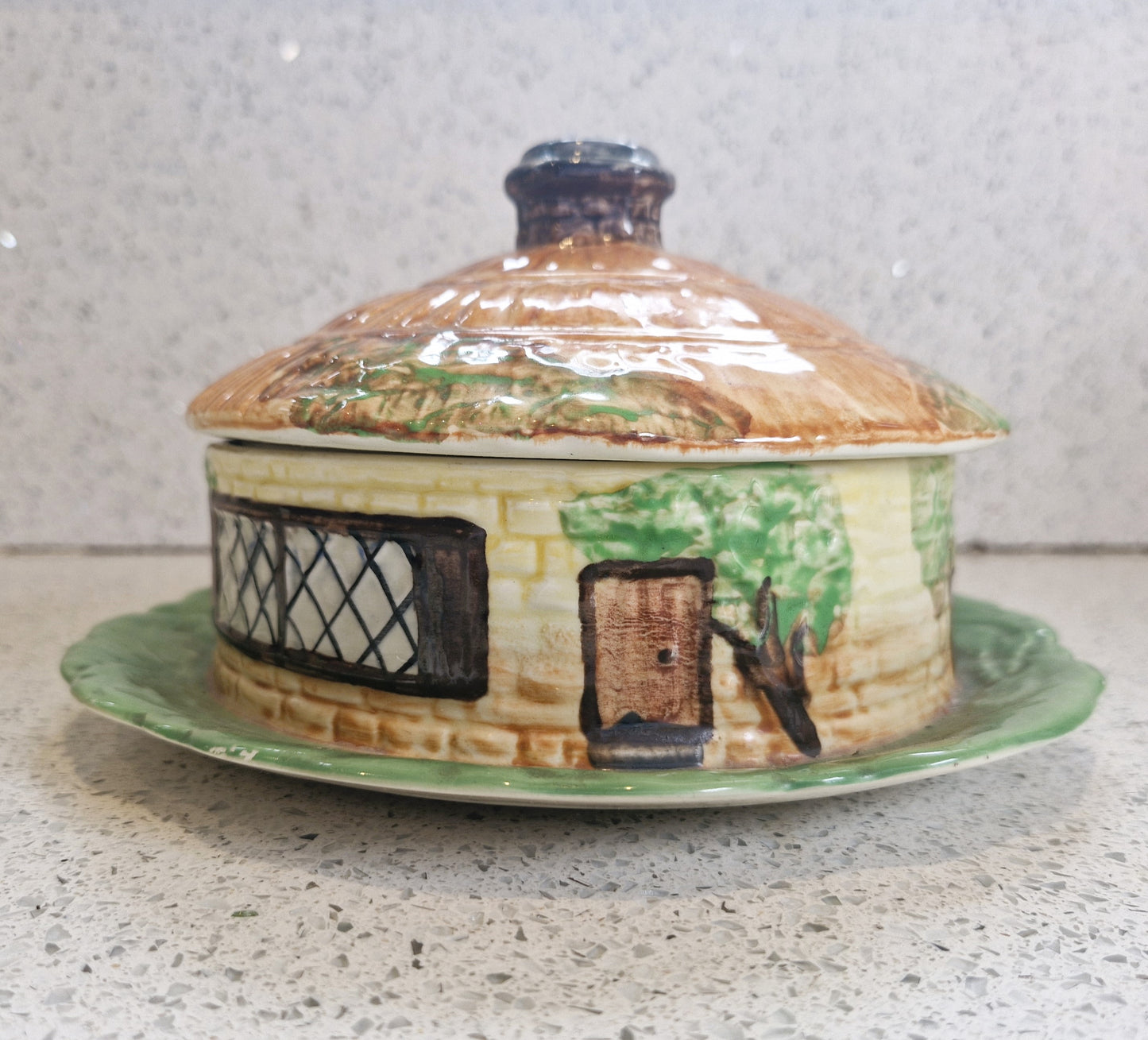 Round Cottage Shaped Cheese Dish, Cottage Ware Butter Dish, Vintage Cheese Dish, Hand painted