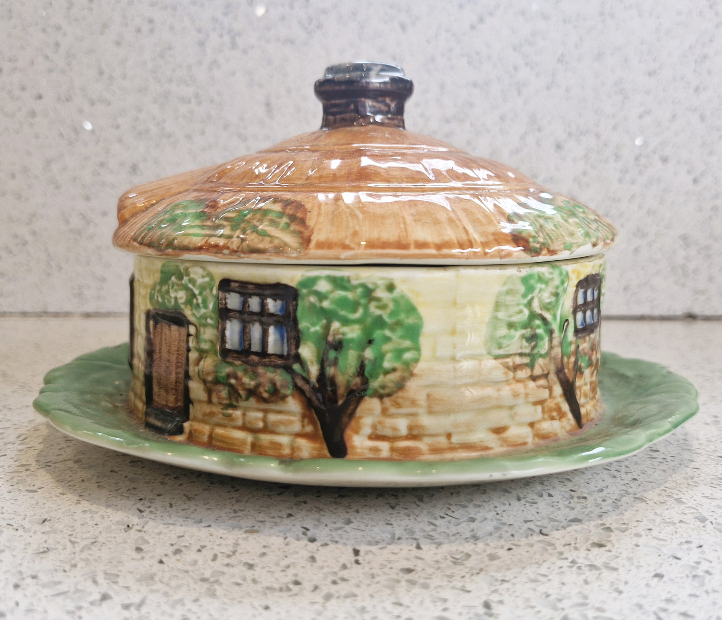 Round Cottage Shaped Cheese Dish, Cottage Ware Butter Dish, Vintage Cheese Dish, Hand painted