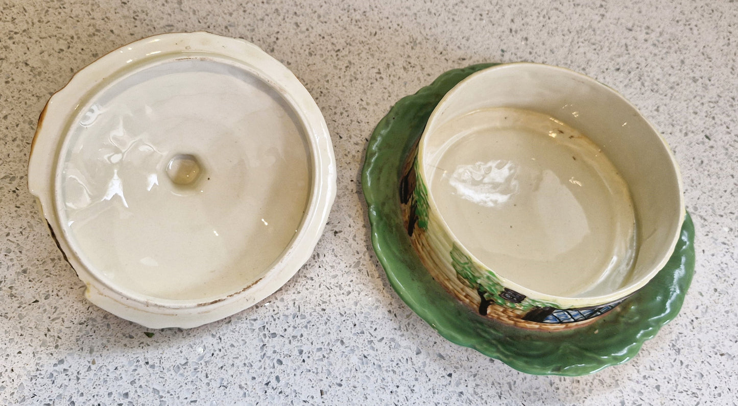 Round Cottage Shaped Cheese Dish, Cottage Ware Butter Dish, Vintage Cheese Dish, Hand painted