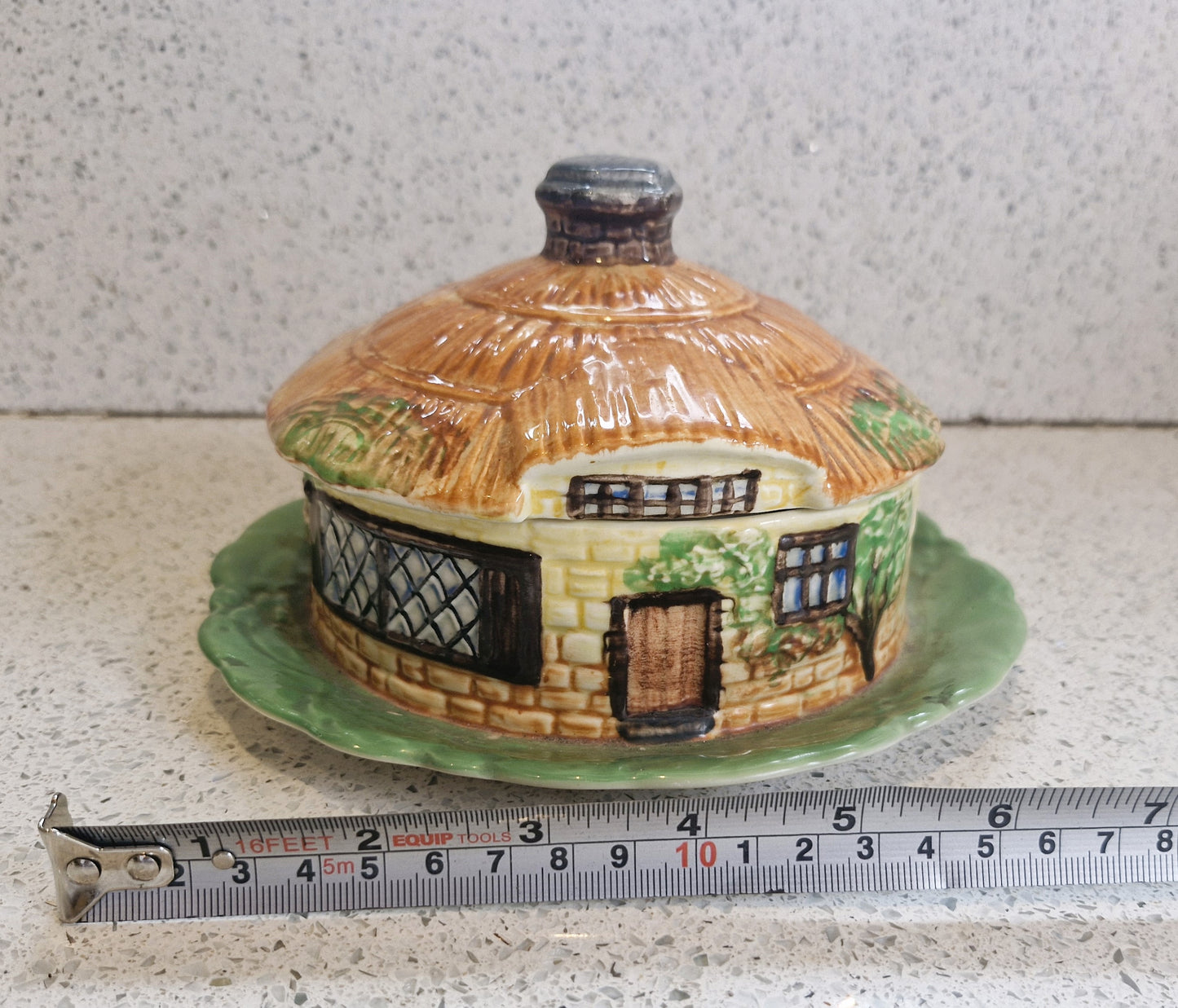 Round Cottage Shaped Cheese Dish, Cottage Ware Butter Dish, Vintage Cheese Dish, Hand painted