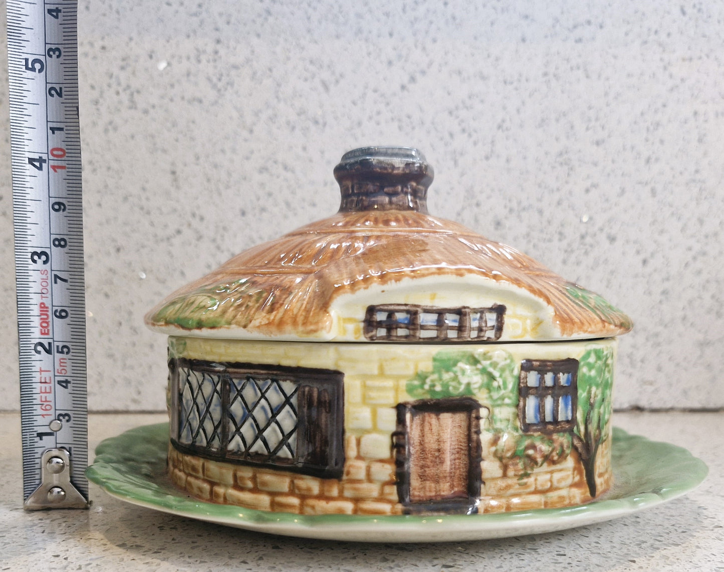 Round Cottage Shaped Cheese Dish, Cottage Ware Butter Dish, Vintage Cheese Dish, Hand painted