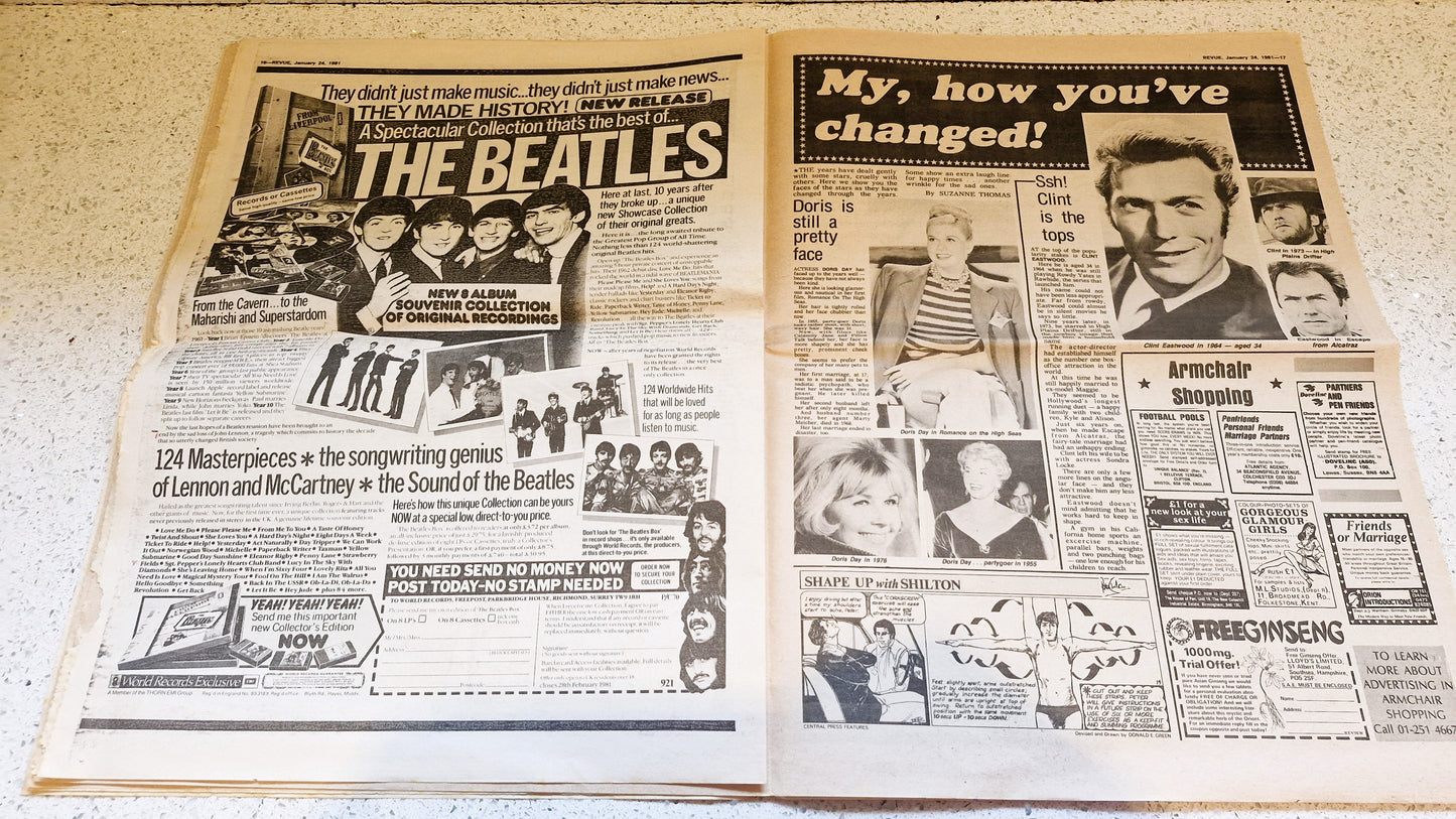 Revue Zeitung, Britische Zeitung, 24. Januar 1981, Revue, Zeitung, 64, Nr. 64, Diana Dors, Page Three Girl, Anna Bergman,