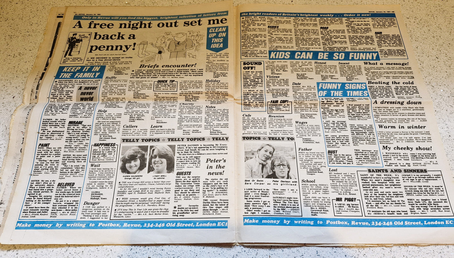 Revue Zeitung, Britische Zeitung, 24. Januar 1981, Revue, Zeitung, 64, Nr. 64, Diana Dors, Page Three Girl, Anna Bergman,