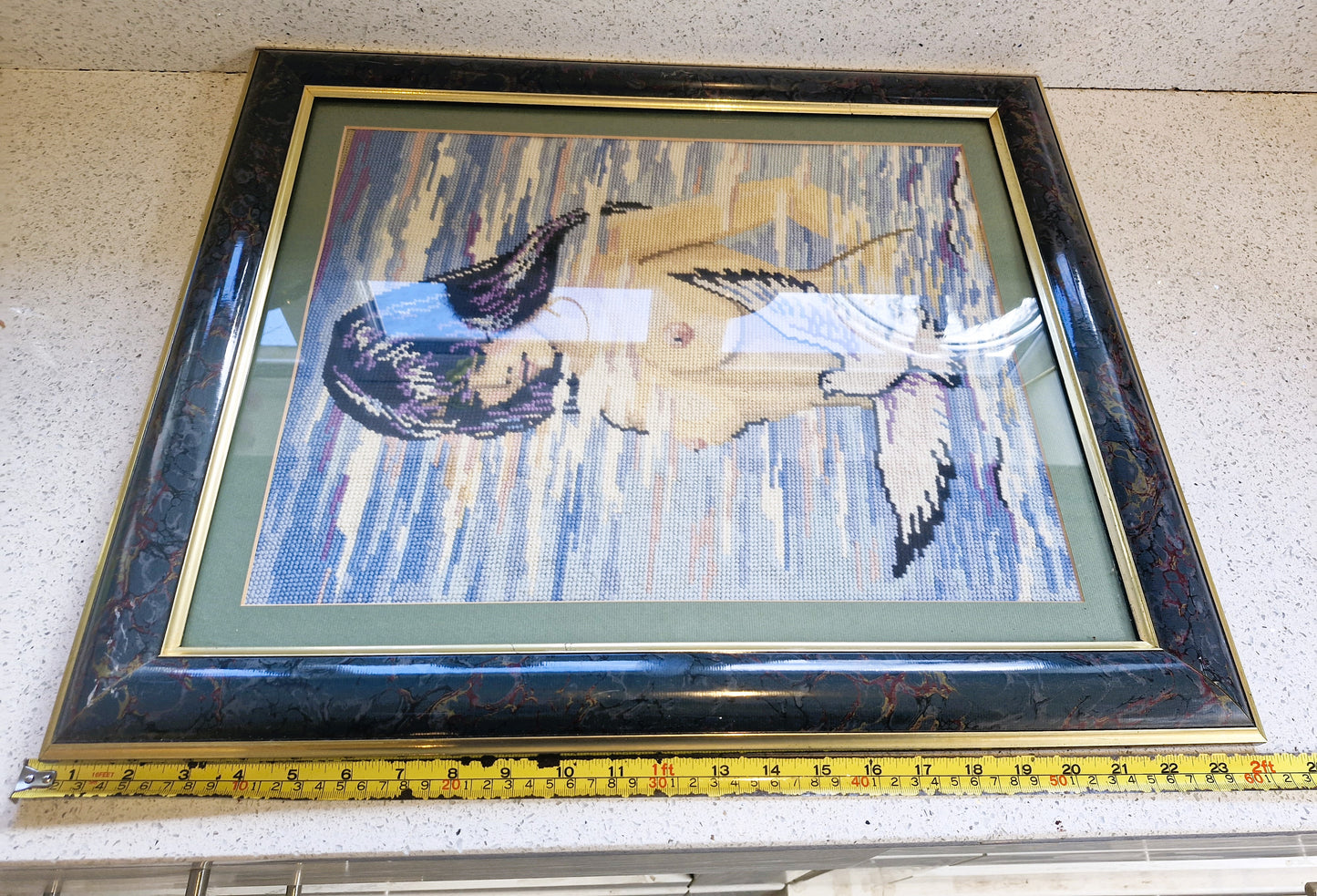 Kitsch 70s Wall Art, Topless Woman, water, Tapestry, Vintage, Framed Wall Art, Naked woman, Kitsch vintage art, Quirky, Mature content