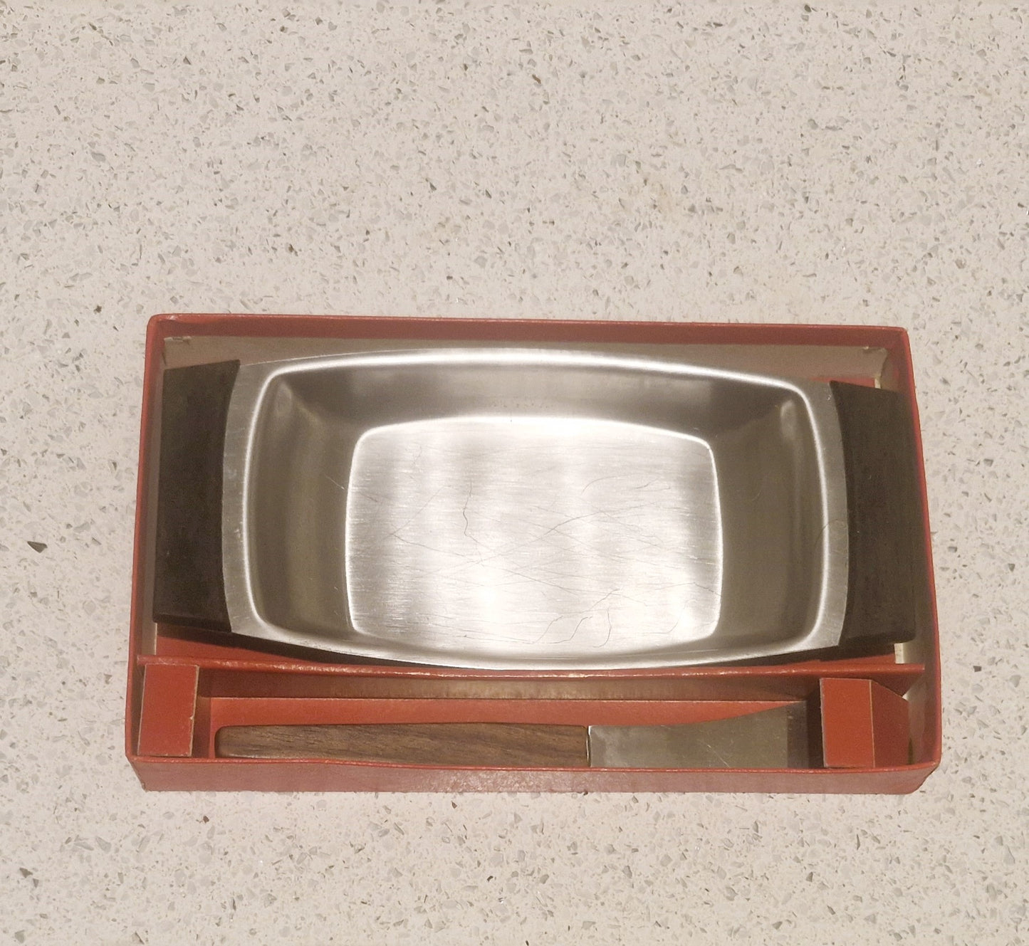 Vintage Stainless Steel Butter Dish and Knife Set, 1960s, Stainless Stell Butter tray, Butter Spreader and Butter dish, 60s Kitchenalia