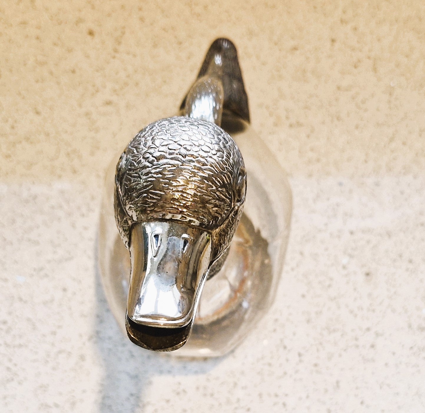 Vintage, Duck Decanter, Carafe, Duck Jug, Duck Wine Decanter, Duck Wine Decanter, Silver, plated, Glass, Anthropomorphic