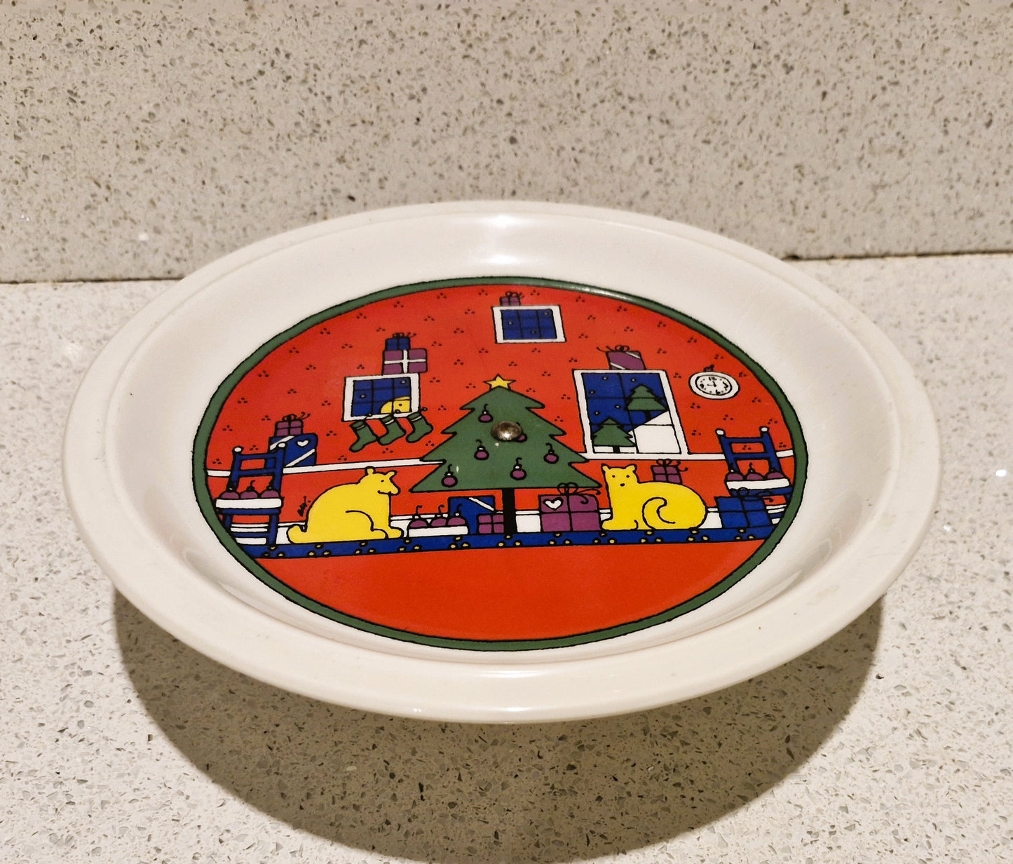 HOUZE Christmas Cake Stand, HOUZE Christmas Plate, Xmas, Holiday, Cake Stand, Alan Wood, Japan, 1985