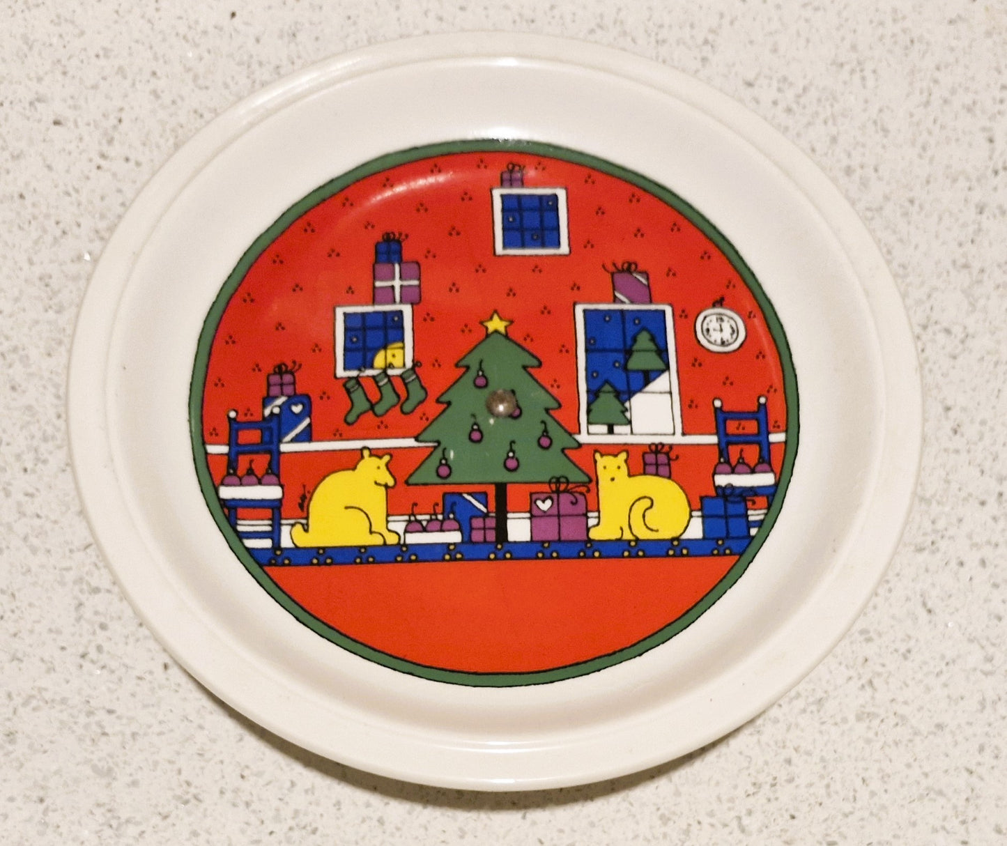 HOUZE Christmas Cake Stand, HOUZE Christmas Plate, Xmas, Holiday, Cake Stand, Alan Wood, Japan, 1985