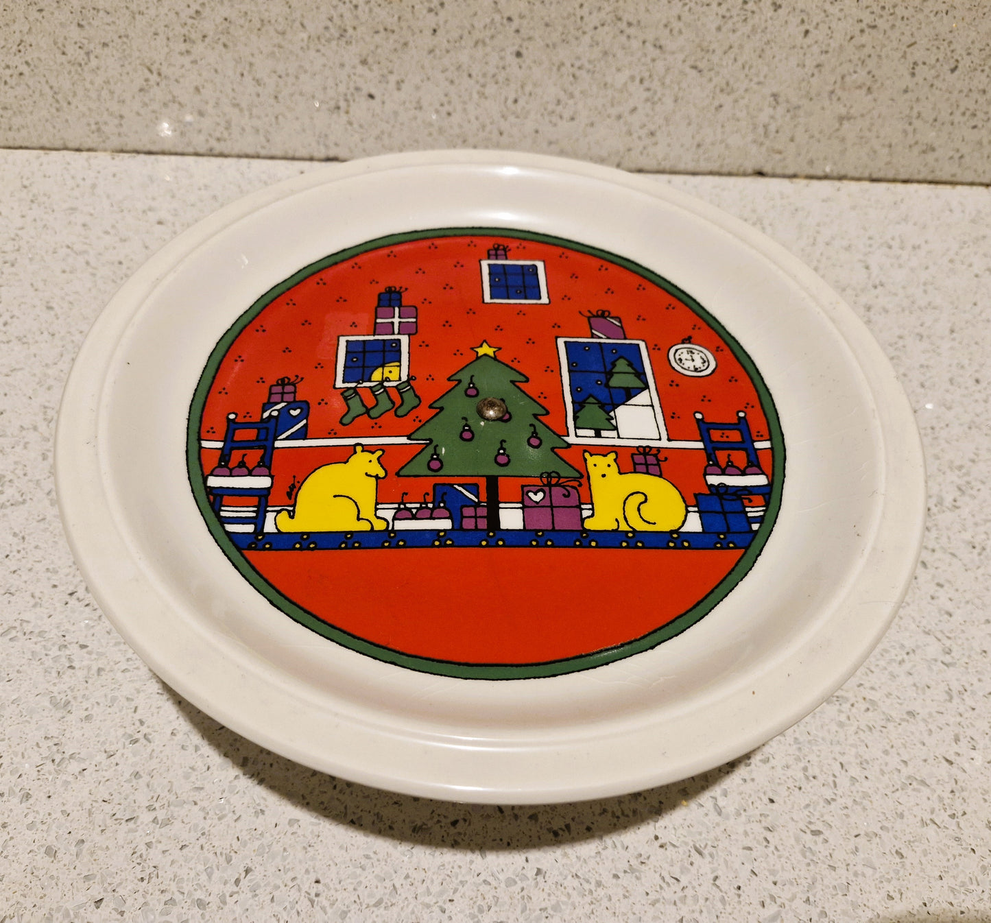 HOUZE Christmas Cake Stand, HOUZE Christmas Plate, Xmas, Holiday, Cake Stand, Alan Wood, Japan, 1985