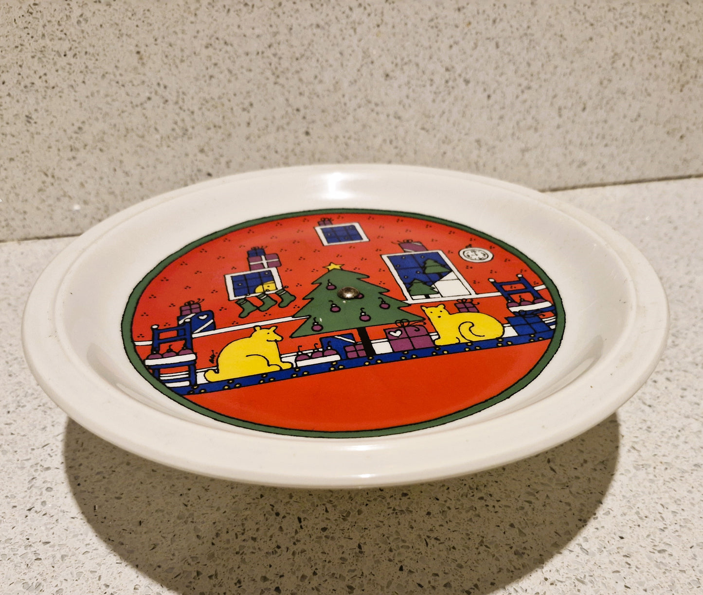 HOUZE Christmas Cake Stand, HOUZE Christmas Plate, Xmas, Holiday, Cake Stand, Alan Wood, Japan, 1985