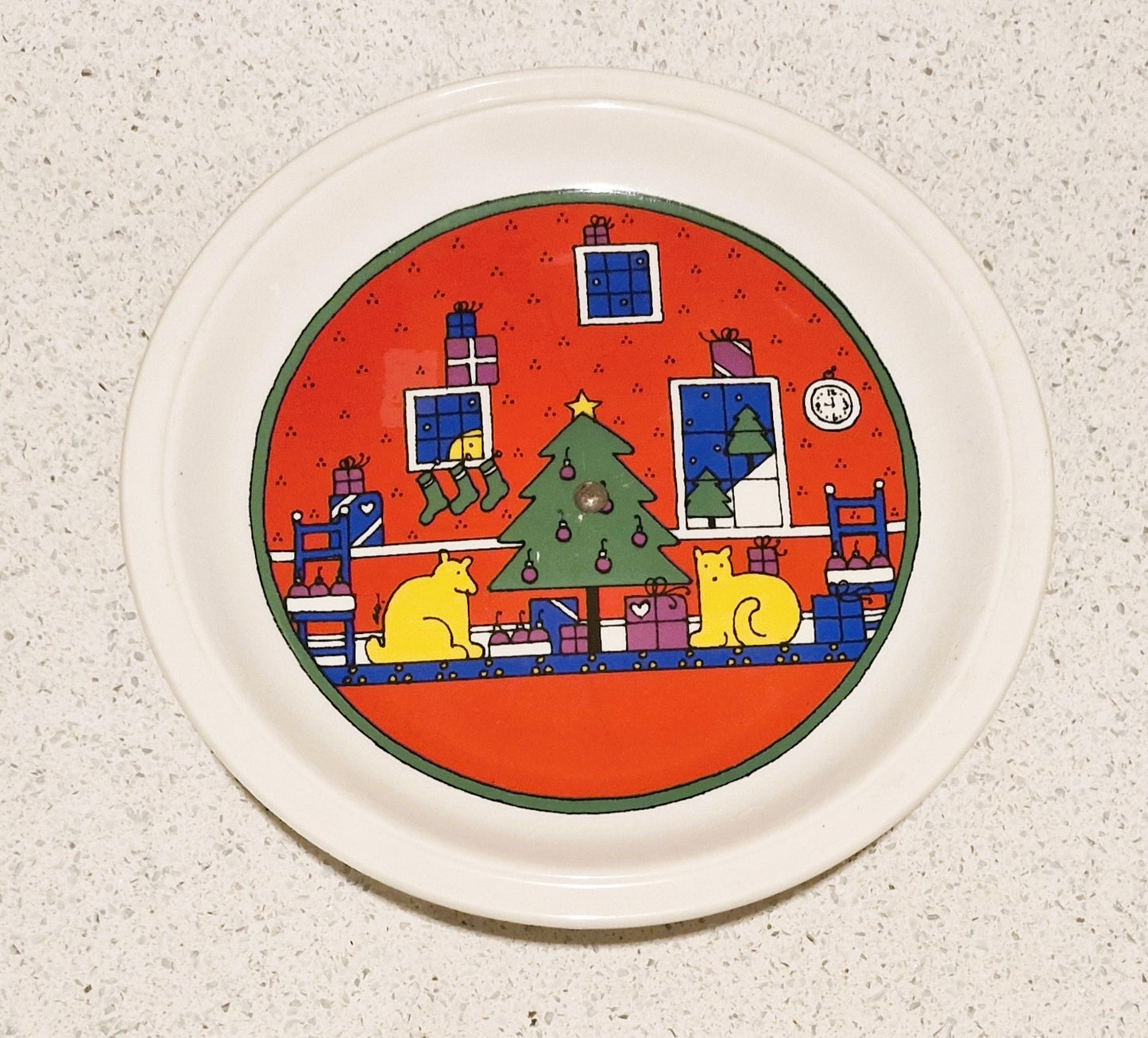 HOUZE Christmas Cake Stand, HOUZE Christmas Plate, Xmas, Holiday, Cake Stand, Alan Wood, Japan, 1985