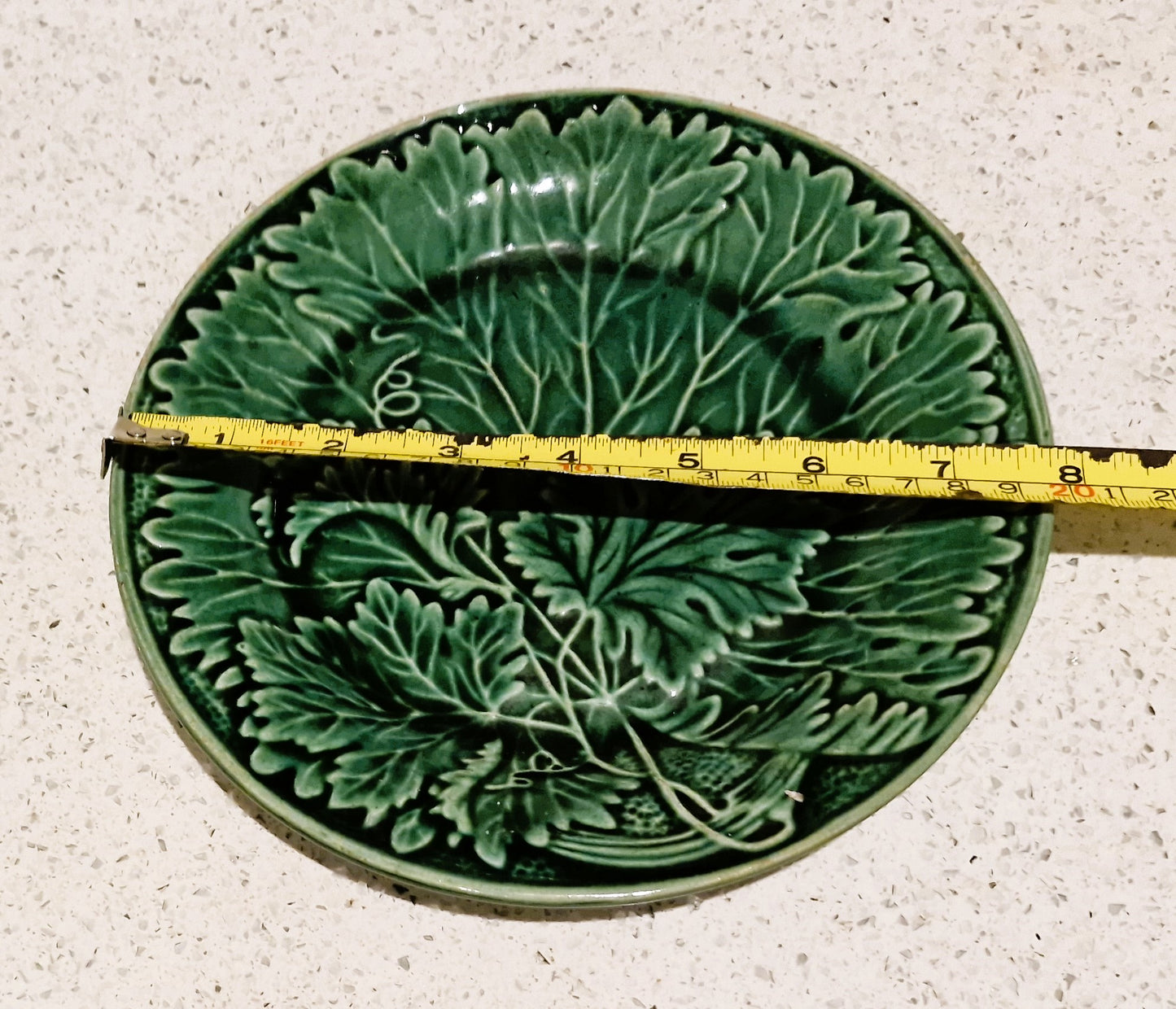 Antique Victorian Vine Leaf Plate, Green, 1860 Glazed Majolica Cabbage Leaf Plate, 1800s, 19th Century, English, Made in England