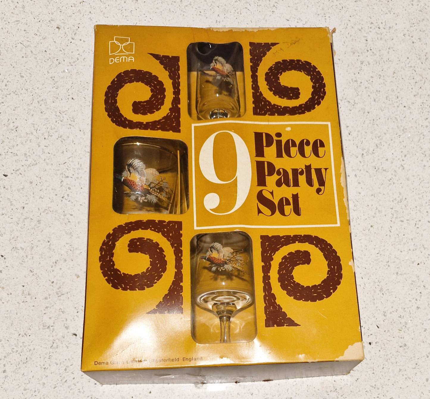 Vintage Pheasant Glasses, Set, Boxed, Pheasant, Pheasant glasses, Game shooting, British, Glorious 12th, Gilt edged, Gift, 70s, 80s