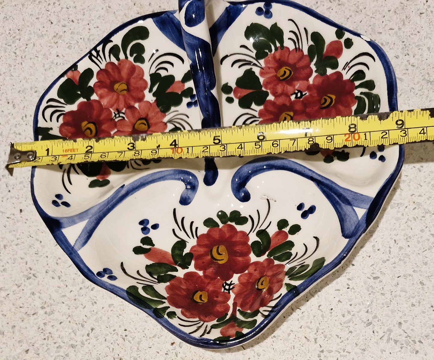 Hand Painted Italian Sectional Dish, Hand Painted Italian, Nibbles, Tapas, Dips, Serving dish, Dish, Bowl, White, Floral, Hand made Pottery