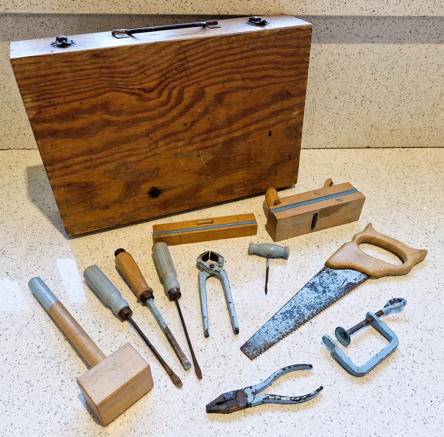 Vintage, Handy Andy Carpenters Tool Chest, Handy Andy Tool Box, Carpenter, Vintage Wooden tool set, Circa 1975, Wooden tool box,
